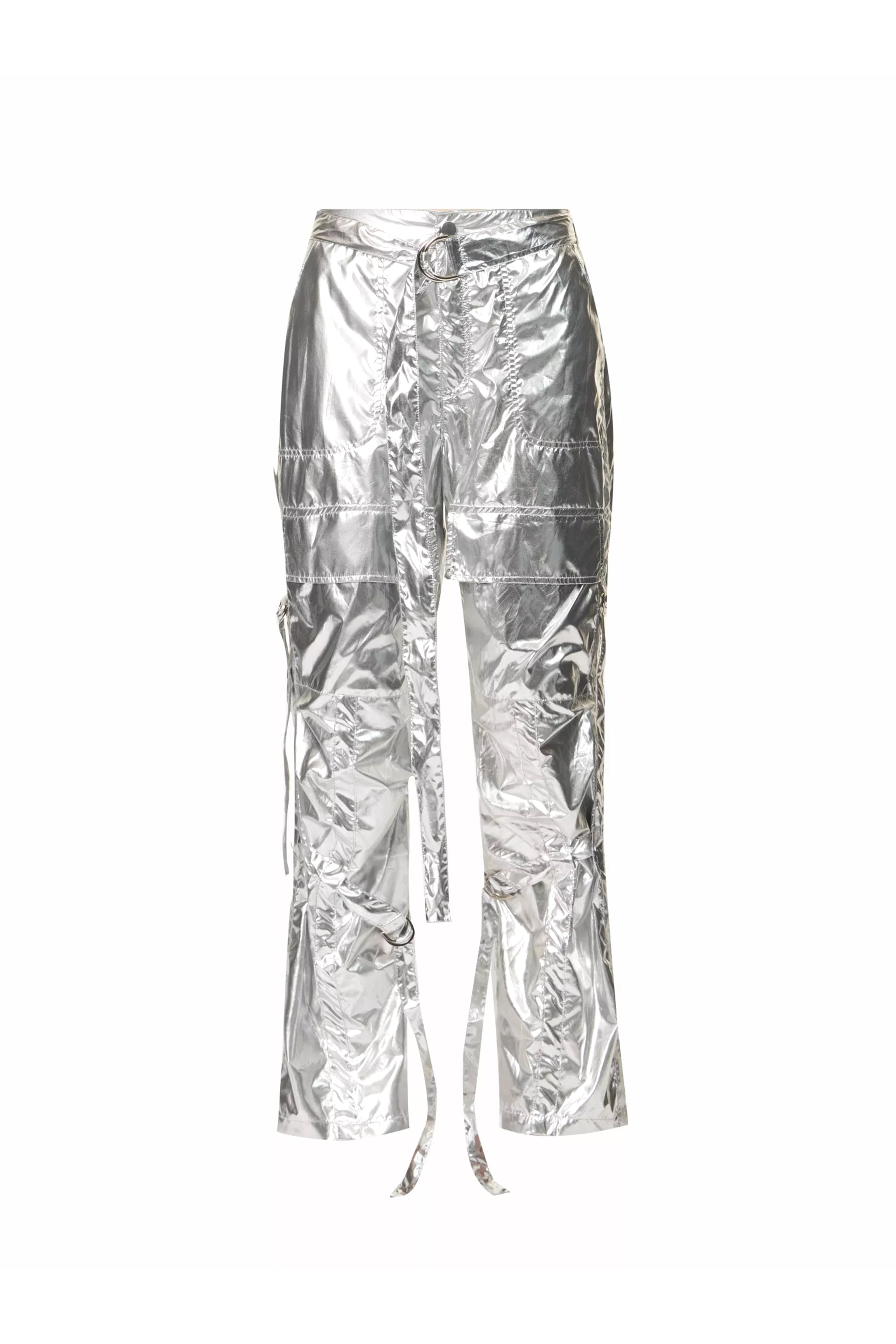Y2K Silver Metallic Cargo Trousers