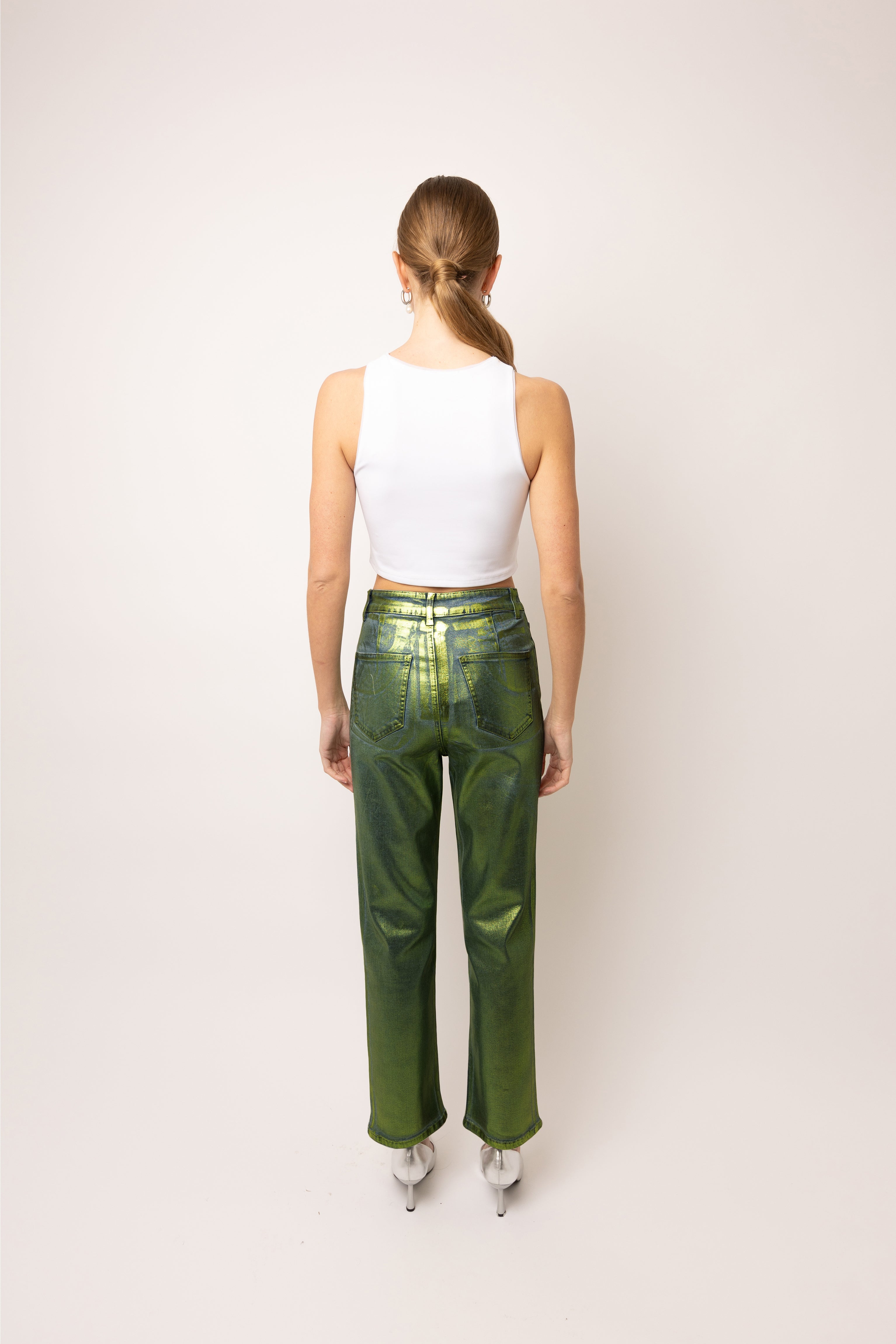 Lupe Green Denim Foil Coated Trousers