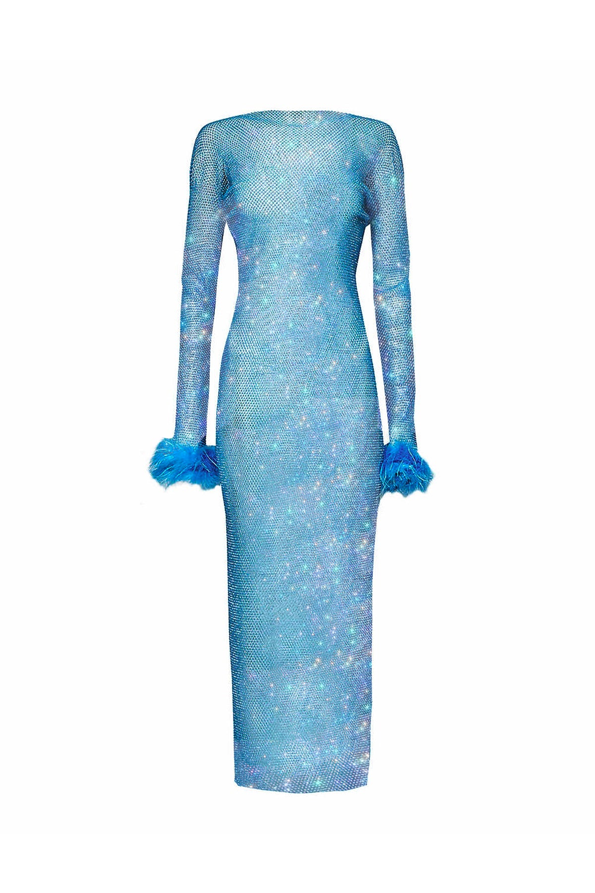 Seville Blue Net Mesh Rhinestone Maxi Dress