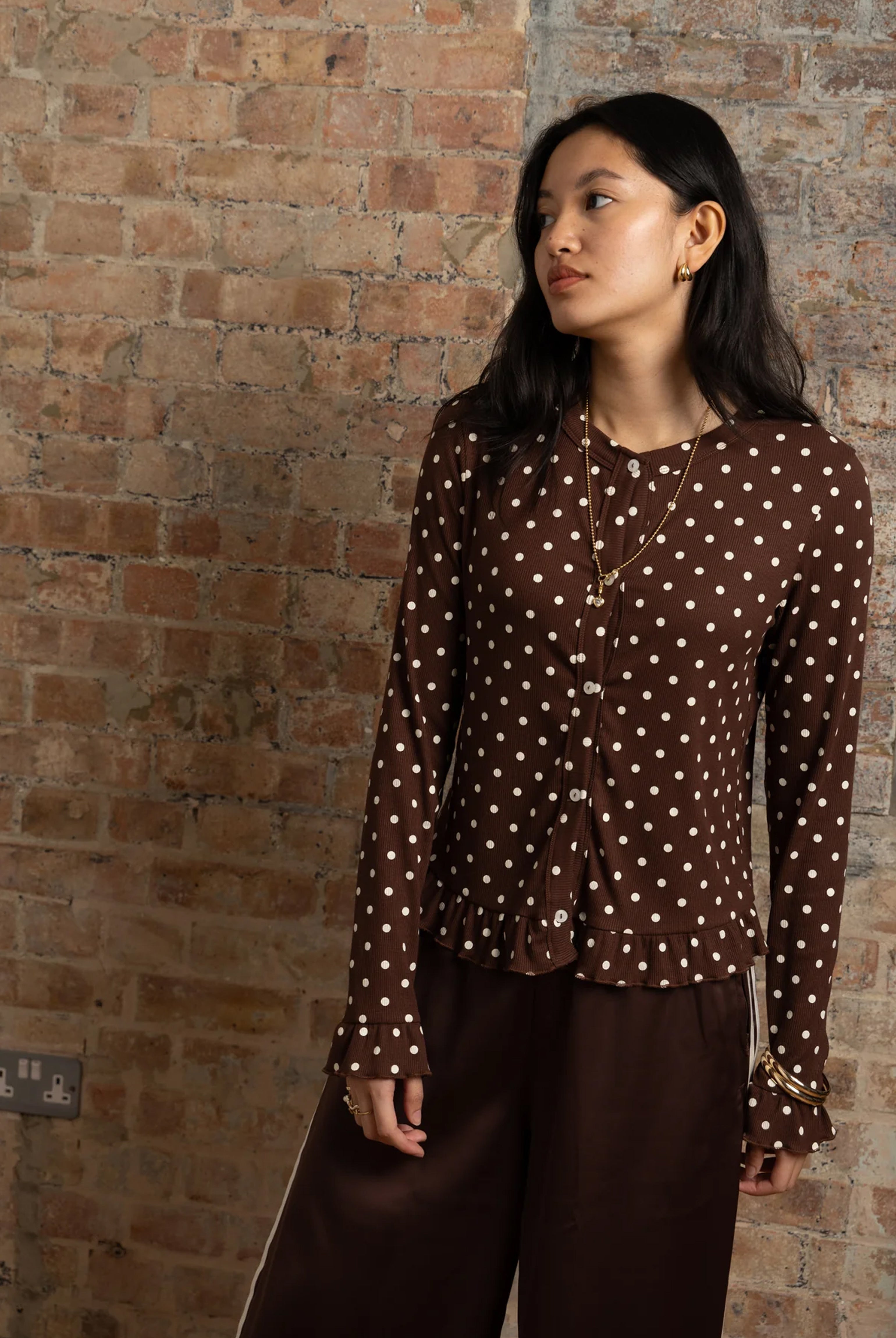 Edie Viscose Brown Polkadot Cardigan