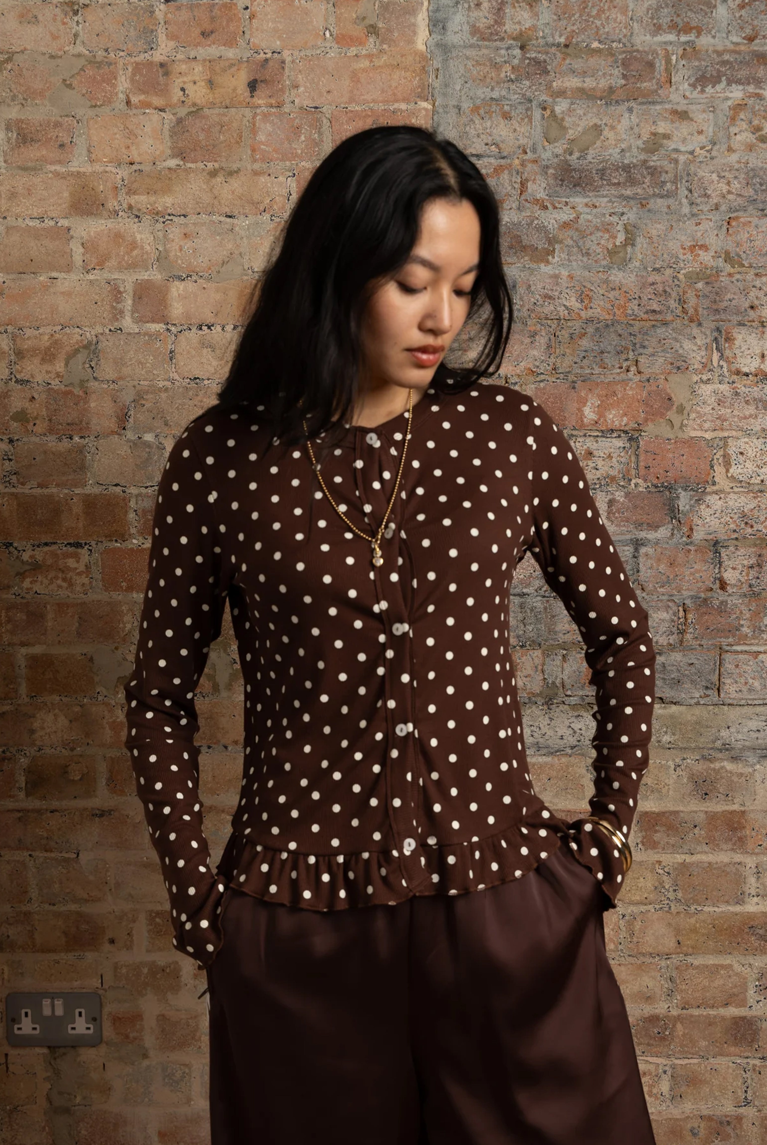 Edie Viscose Brown Polkadot Cardigan