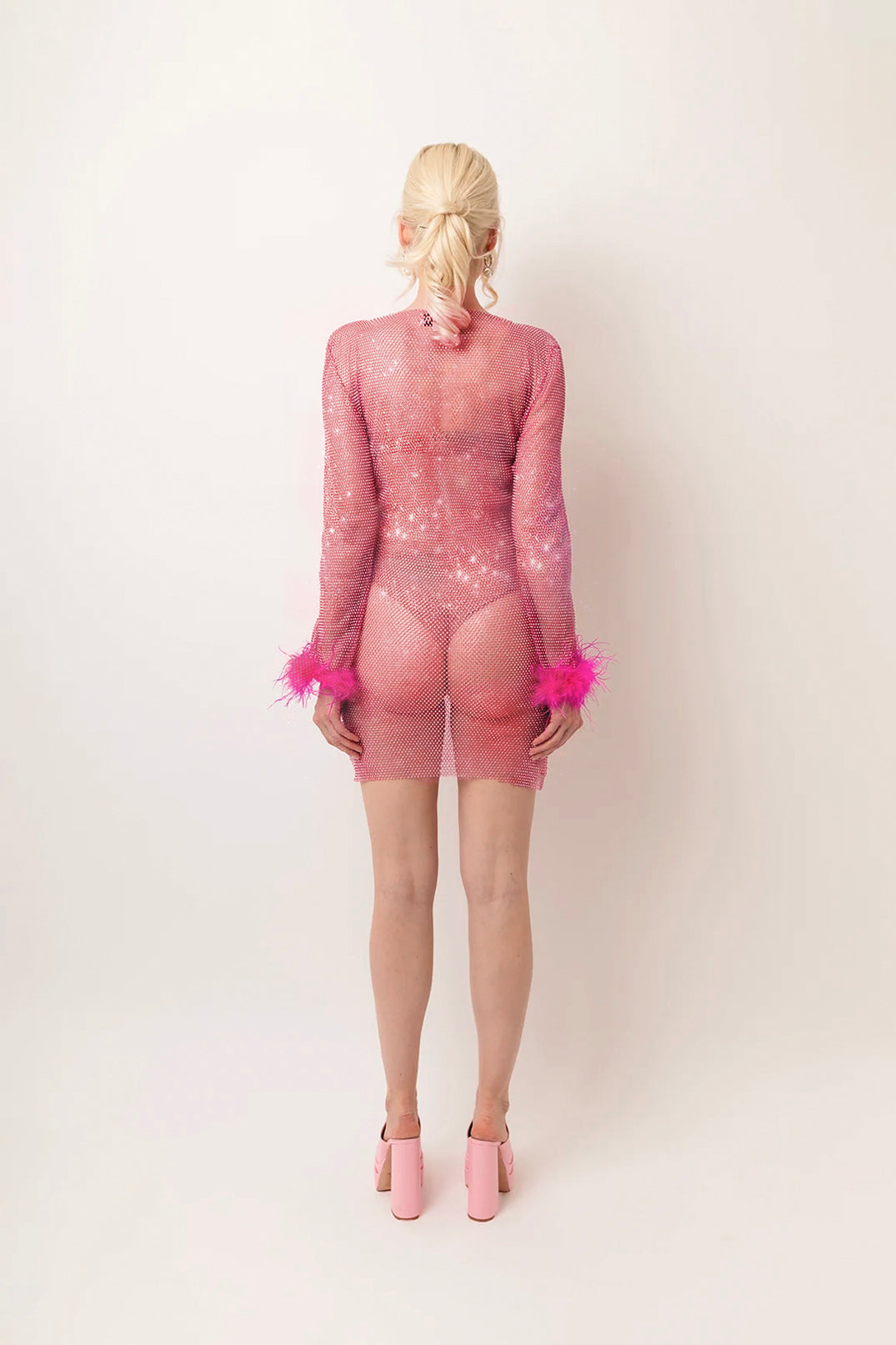 Ida Pink Chainmail Net Rhinestone Mini Dress