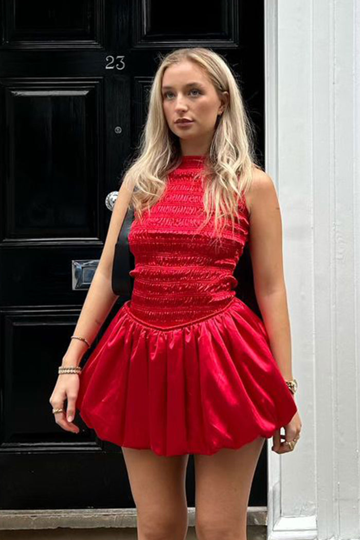 Sonya Shirred Stretch Red Satin Top AMYLYNN