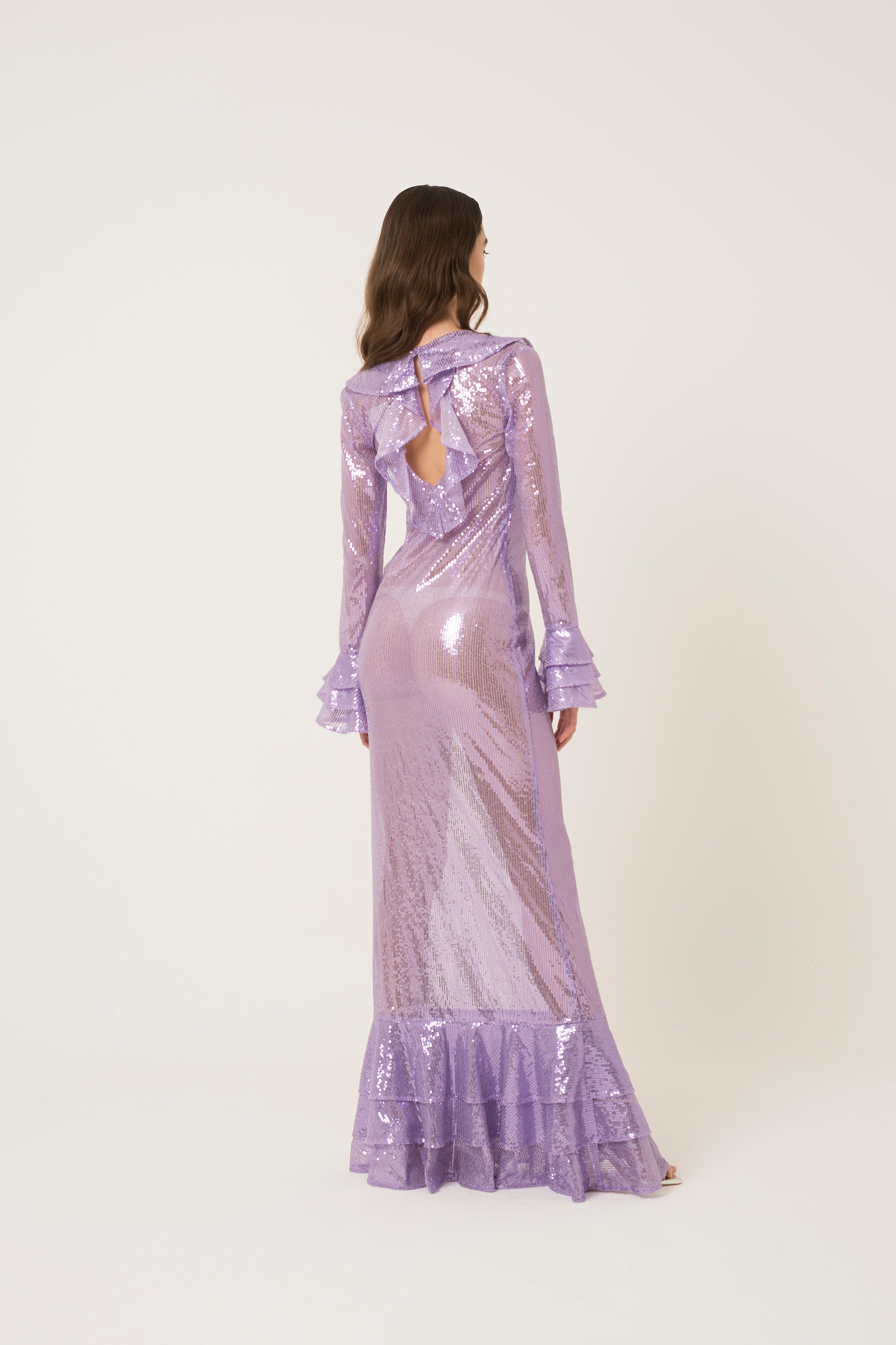 Alessandra Purple Sheer Sequin Maxi Dress