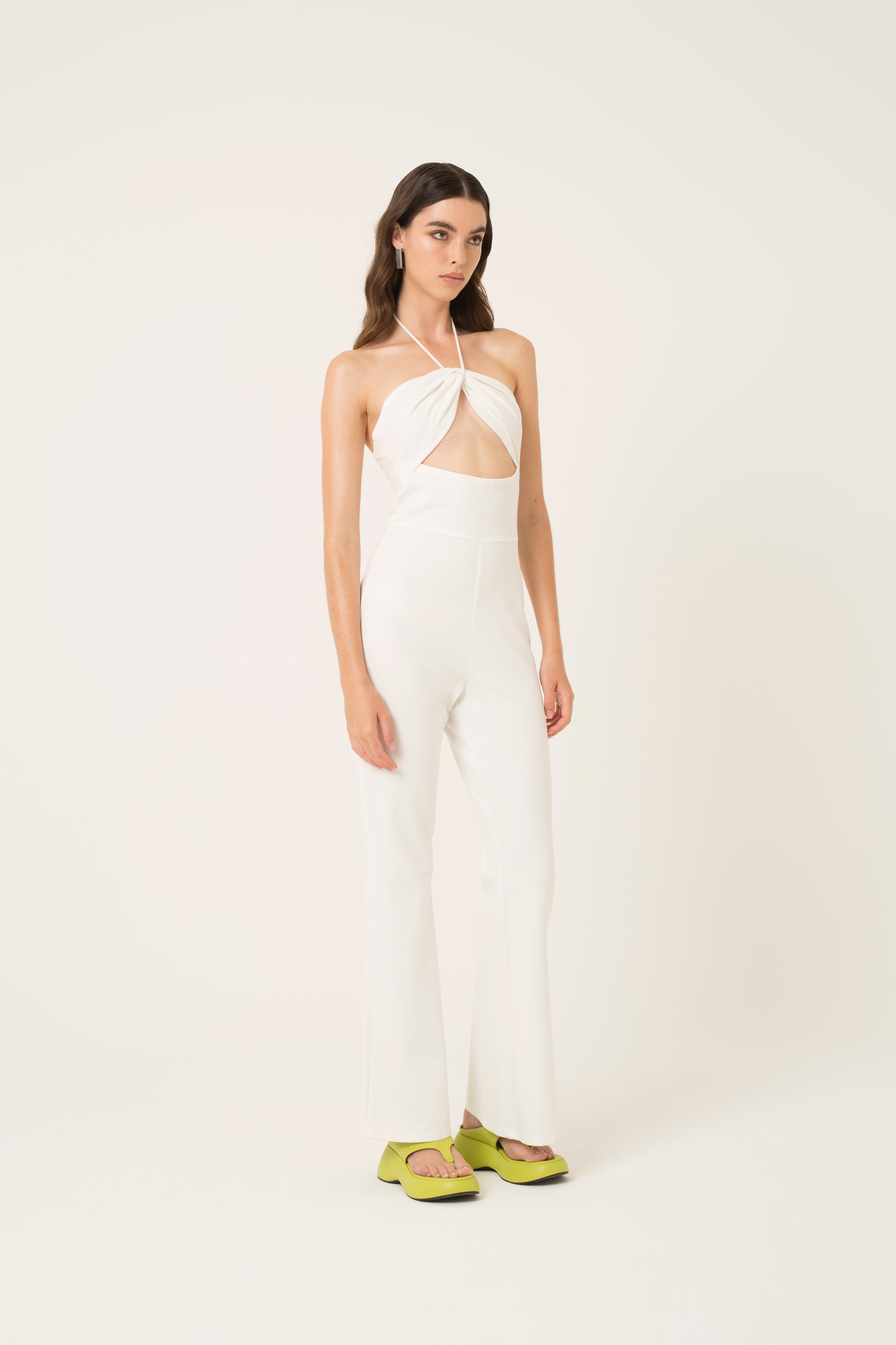 Sandy White Halter-neck Stretch Jumpsuit | AMYLYNN