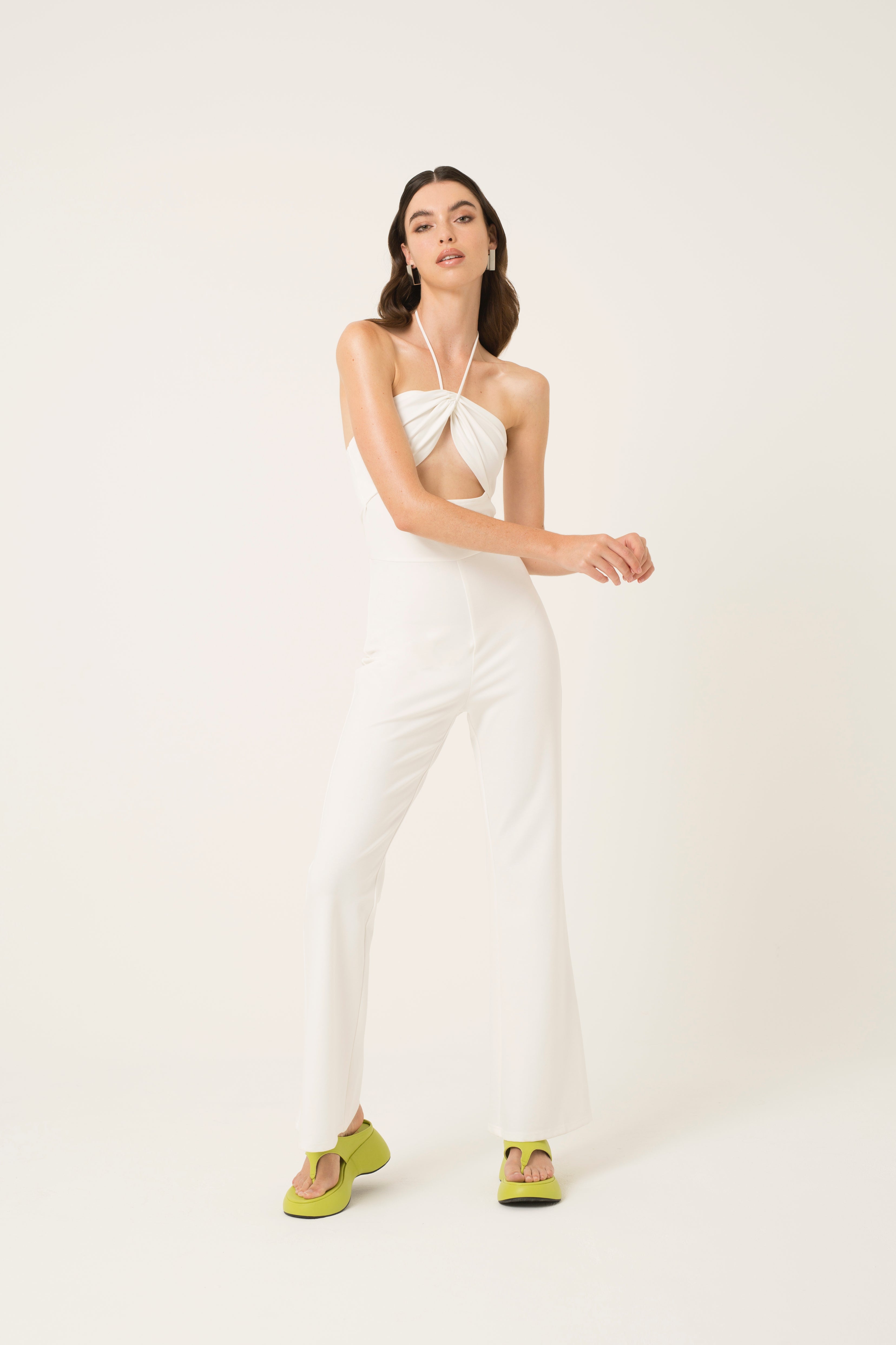 Sandy White Halter-neck Stretch Jumpsuit | AMYLYNN