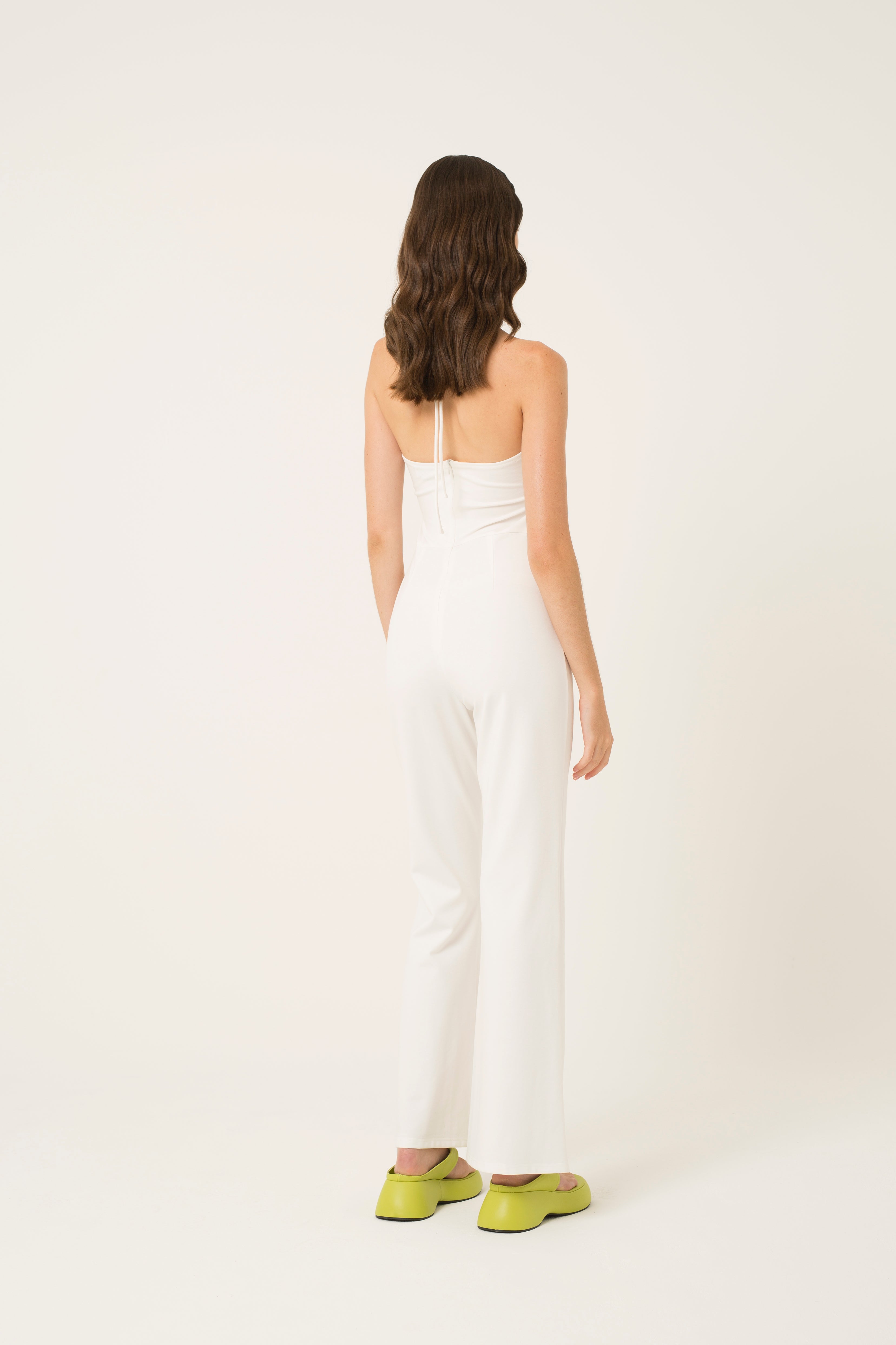 Sandy White Halter-neck Stretch Jumpsuit | AMYLYNN