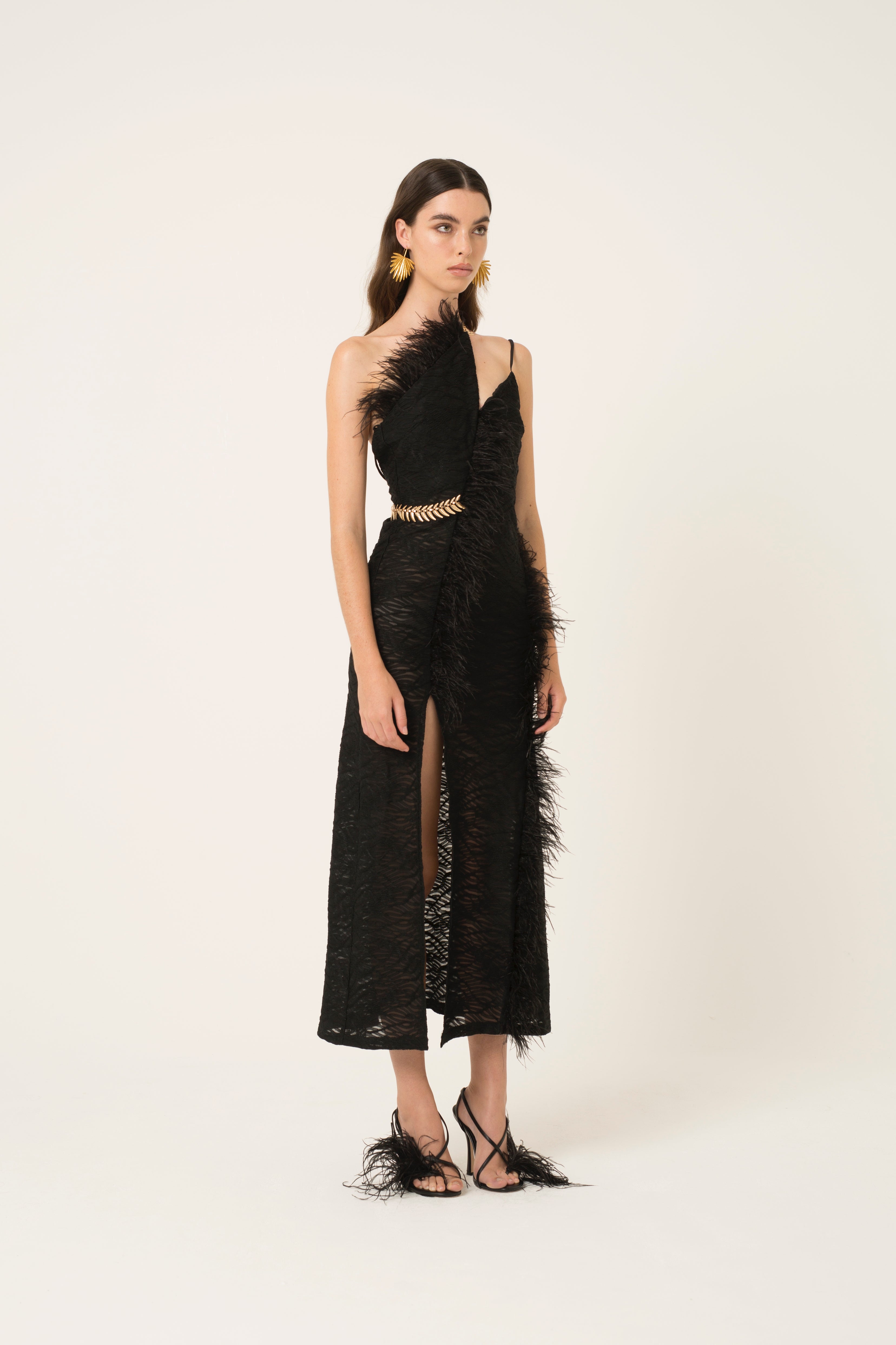 Coco Black Faux Feather Trim Dress