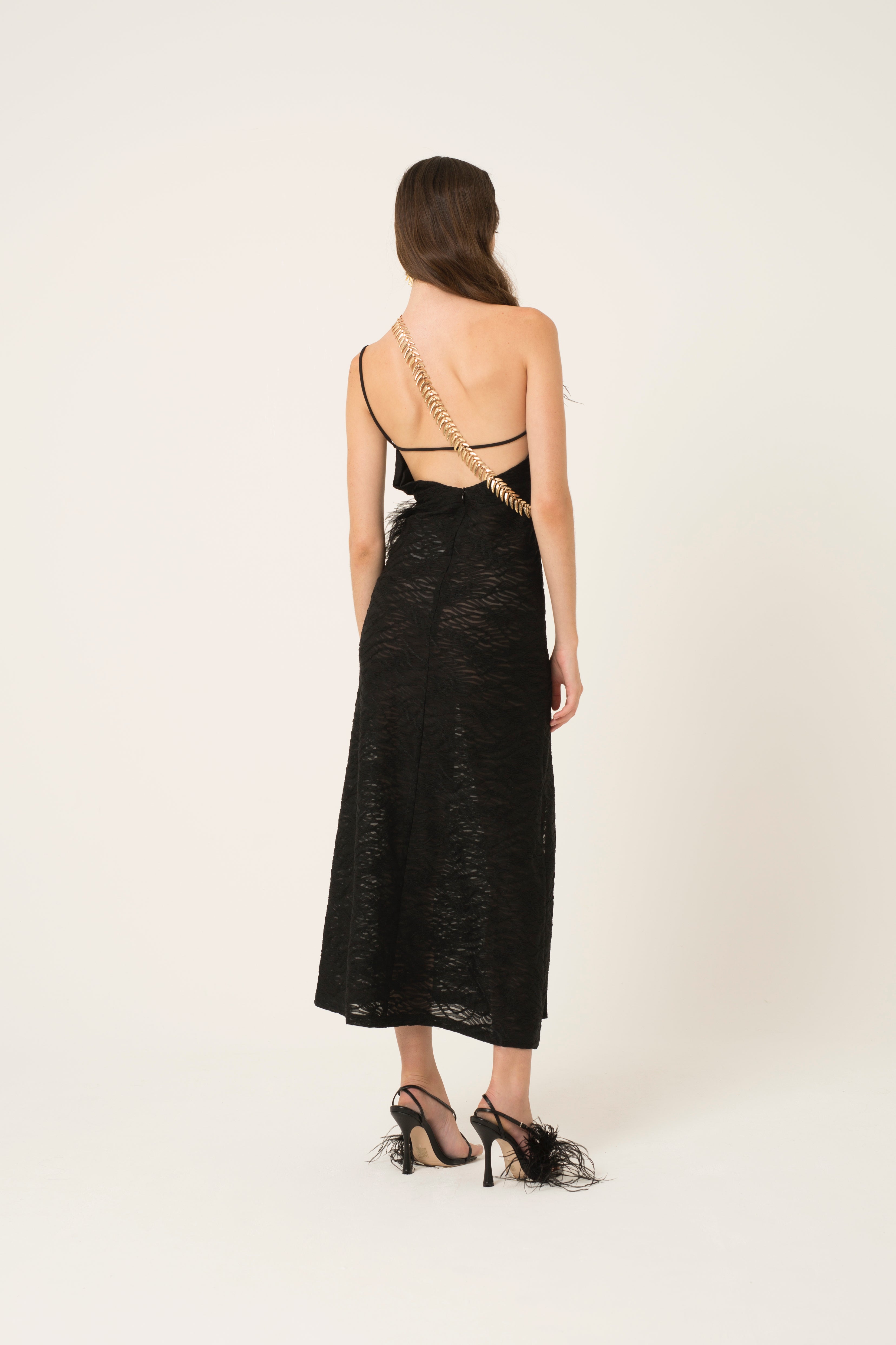 Coco Black Faux Feather Trim Dress