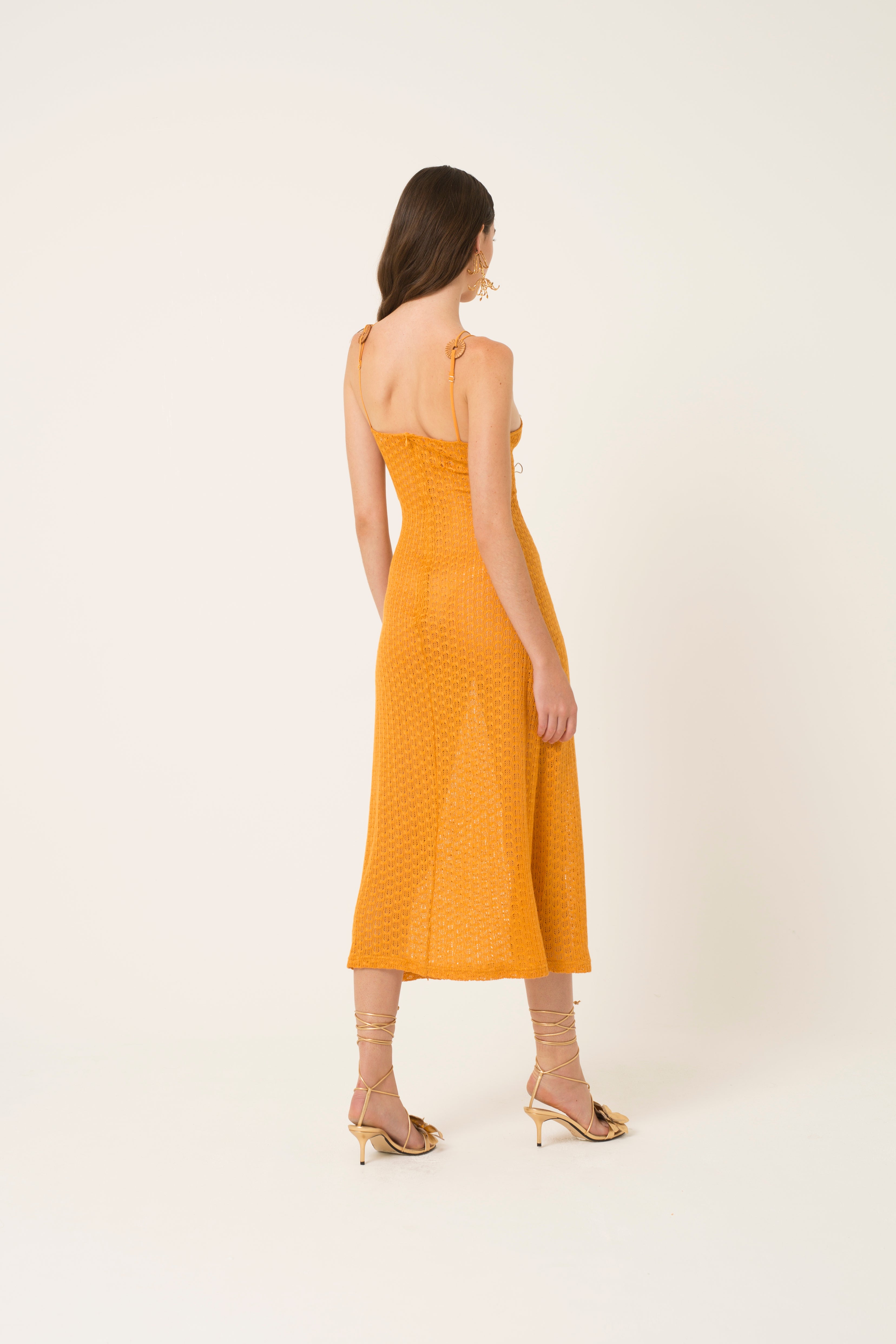 Molly Orange Crochet Halter Neck Midi Dress