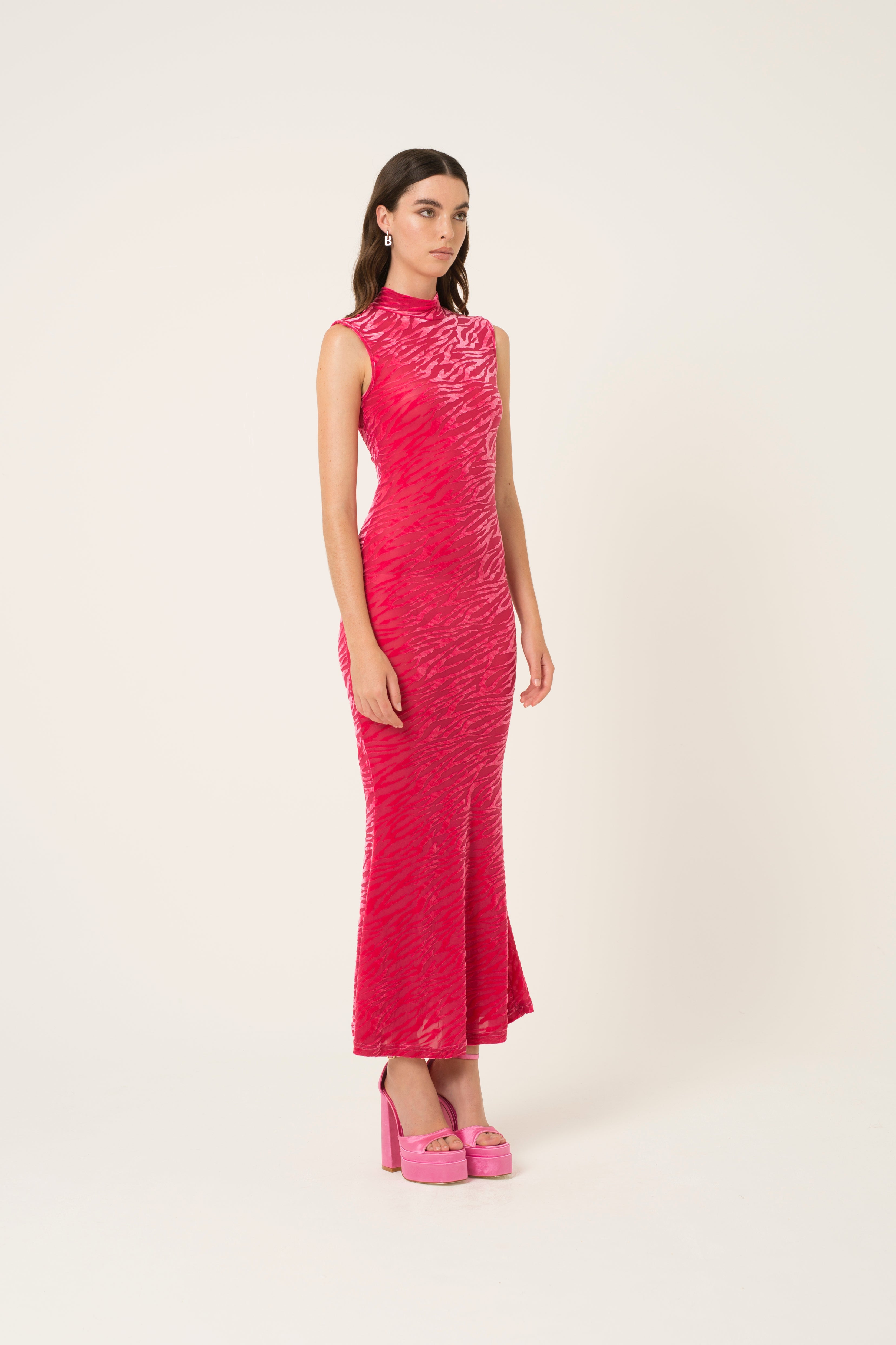 Lana Pink Fitted High Neck Dress