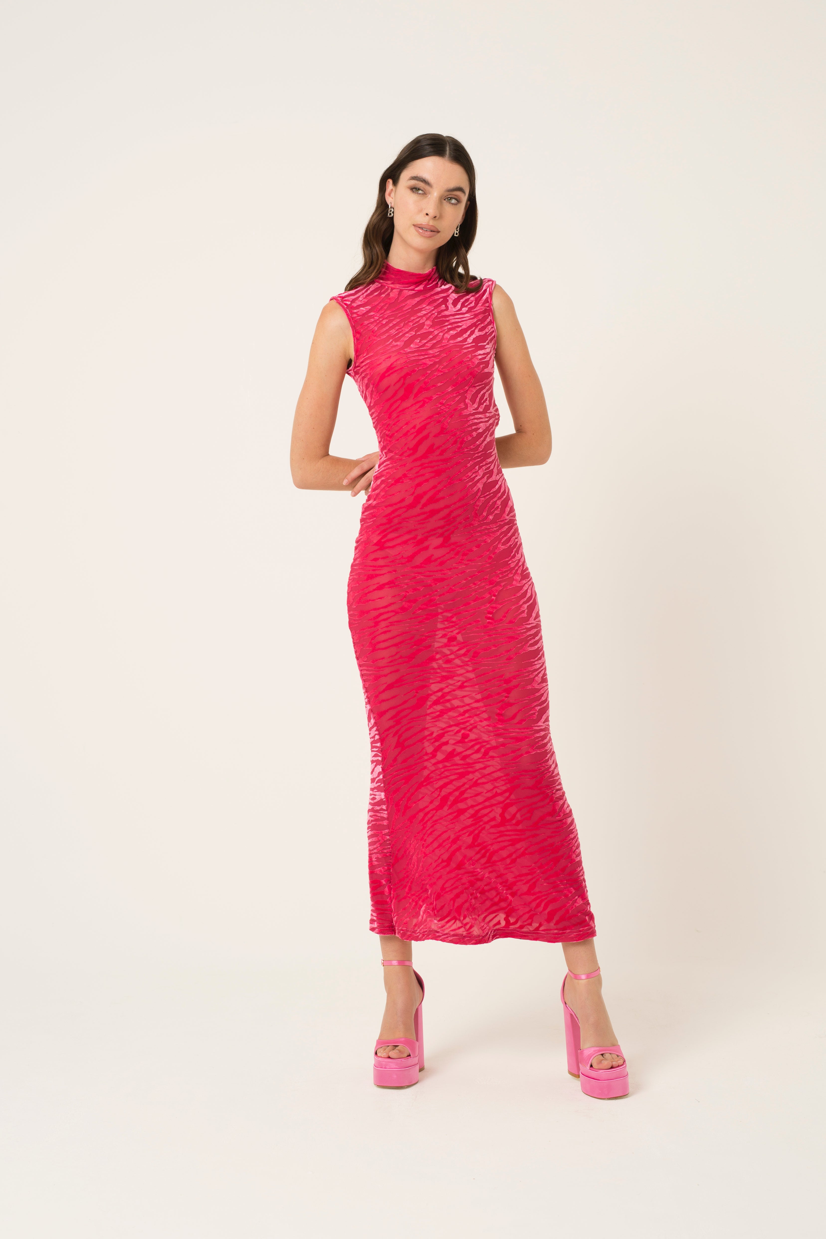 Lana Pink Fitted High Neck Dress