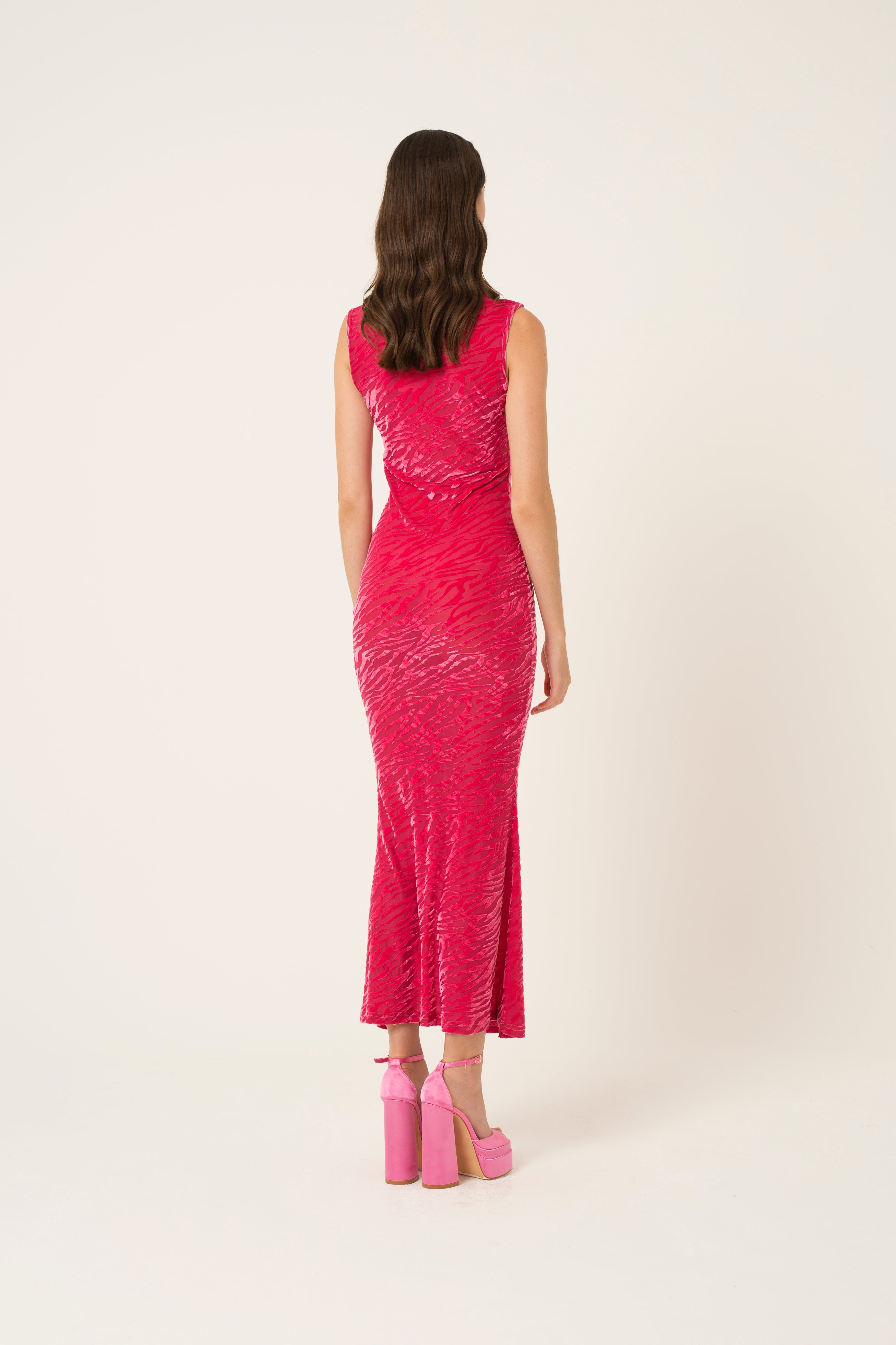 Lana Pink Fitted High Neck Dress