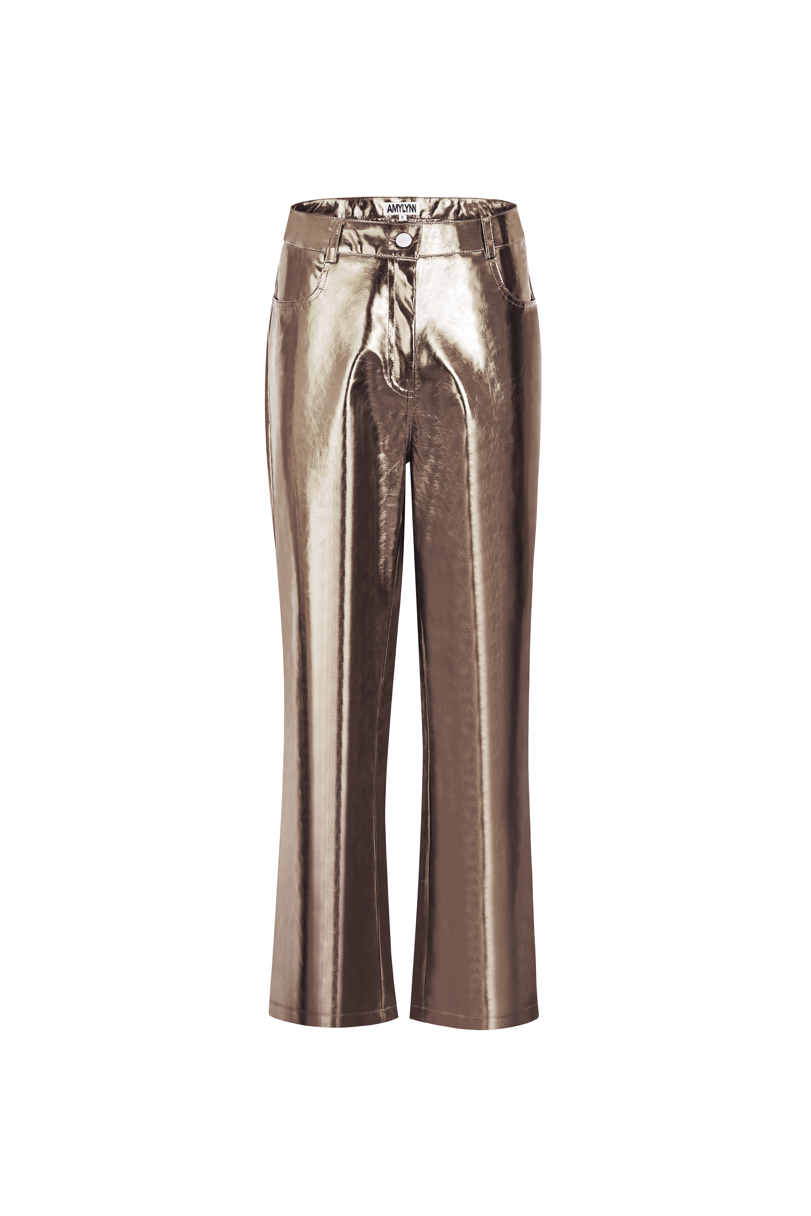 Lupe Shiny Charcoal Metallic PU High Waisted Straight Leg Trousers