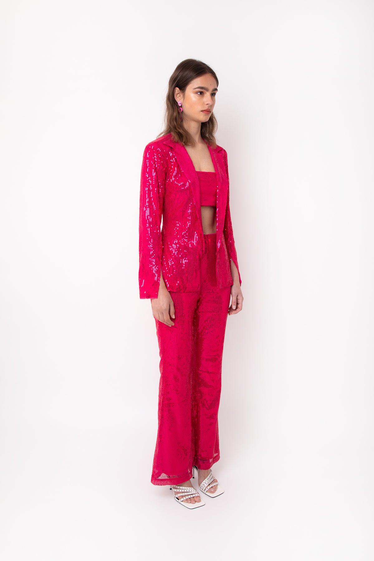 Savannah Pink Sequin Embellished Wide Leg Trousers | AMYLYNN