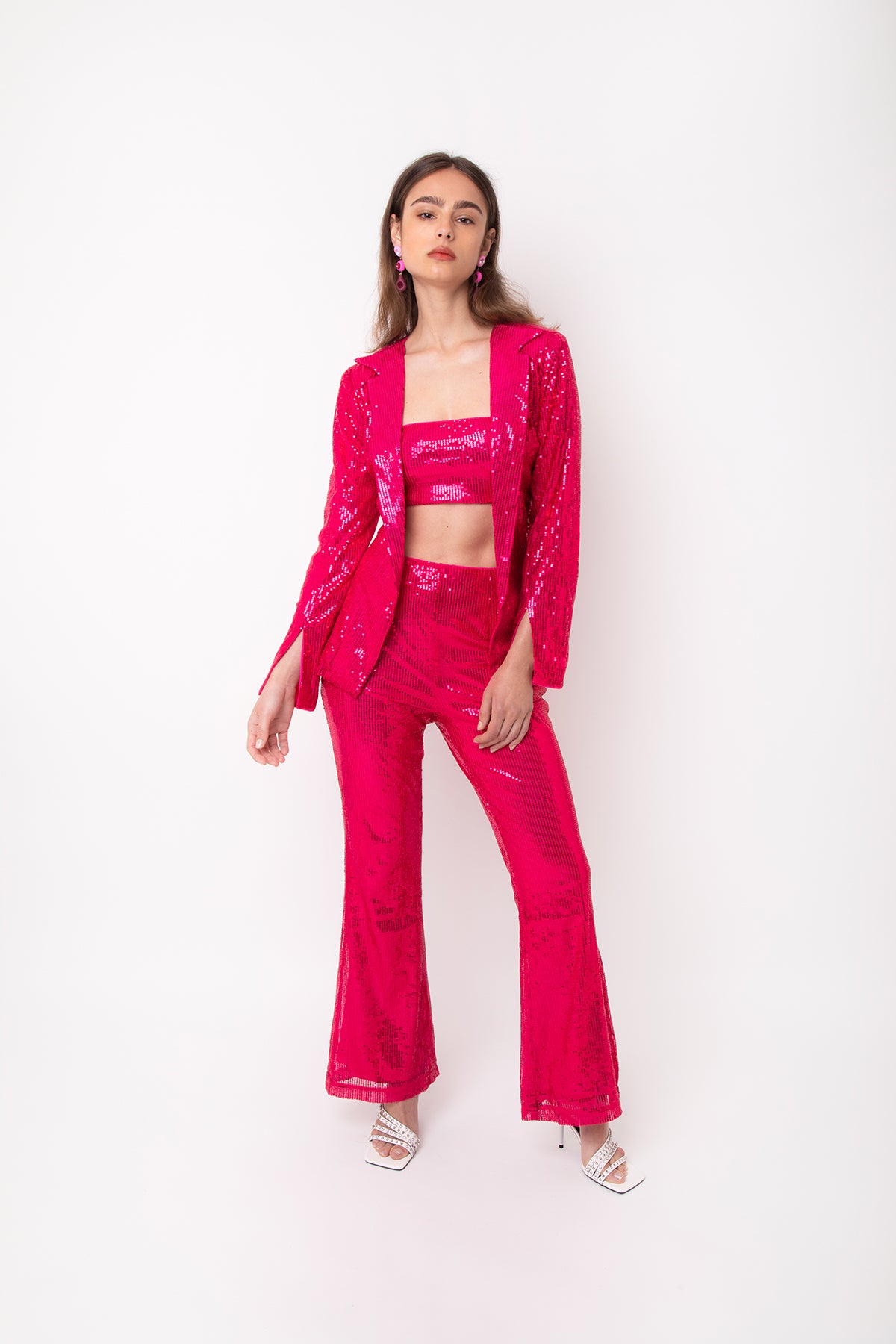 Savannah Pink Sequin Embellished Wide Leg Trousers | AMYLYNN