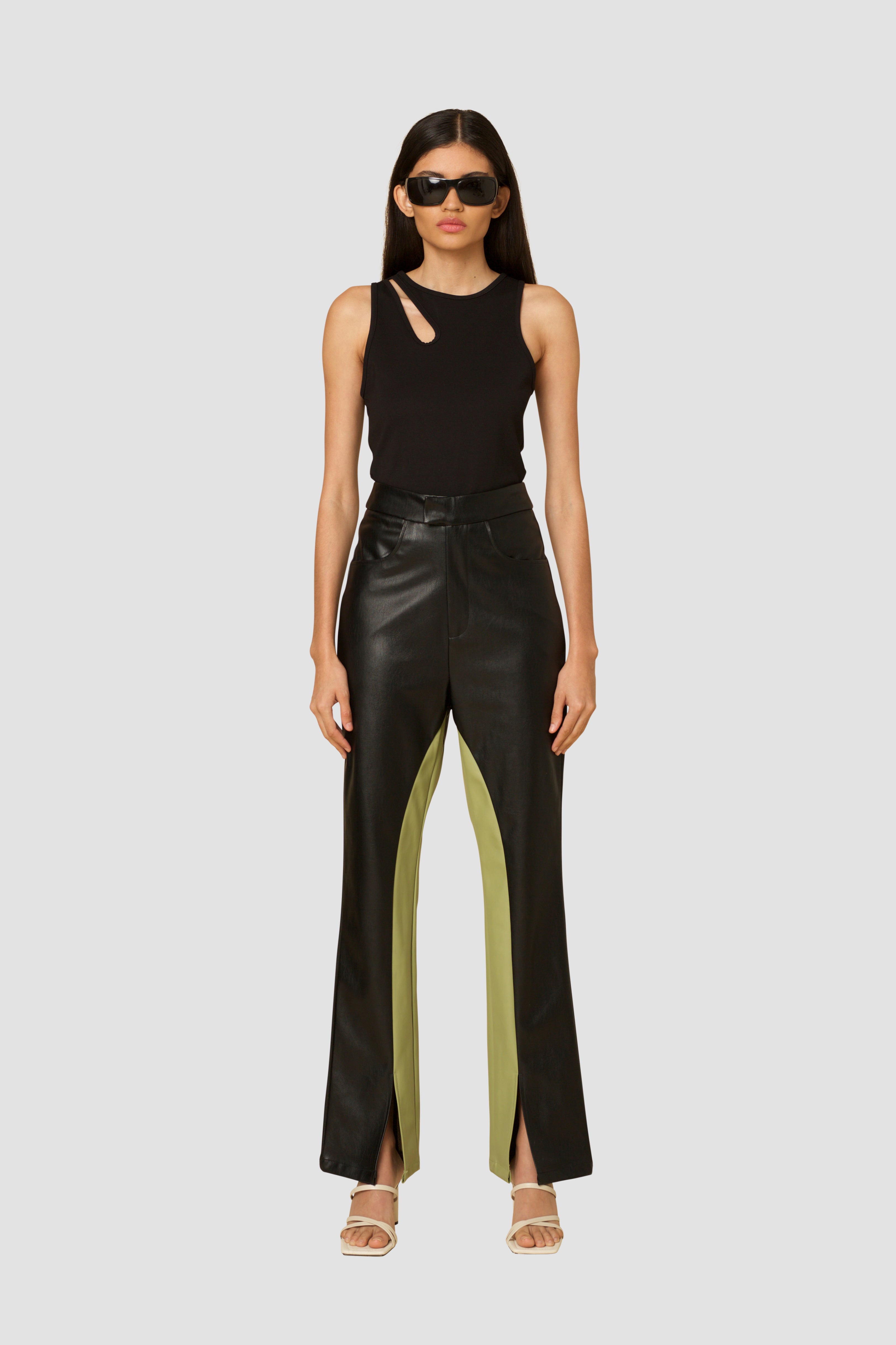 Aida Black Faux-Leather Trouser