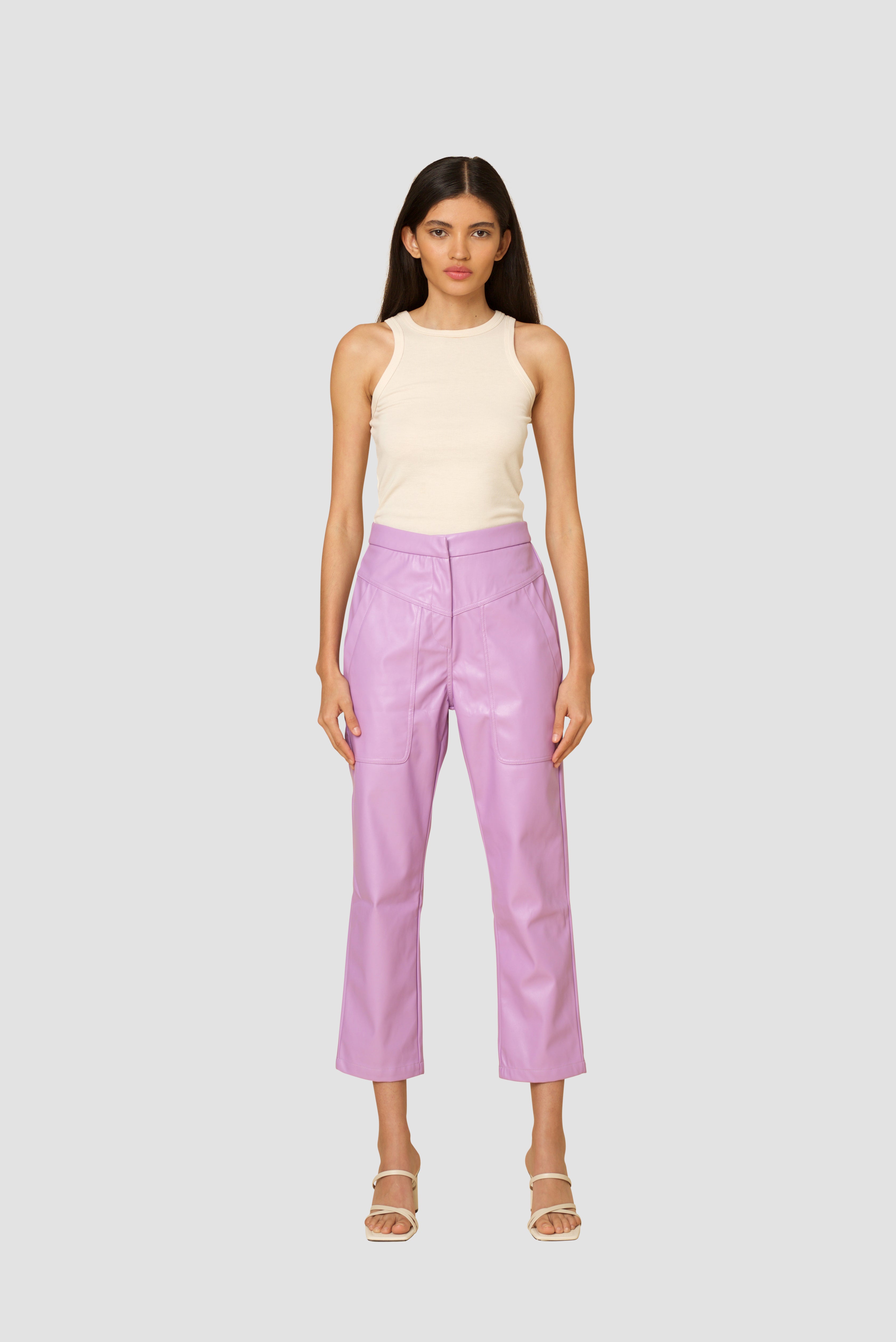 Zoe Lilac Faux Leather Trousers
