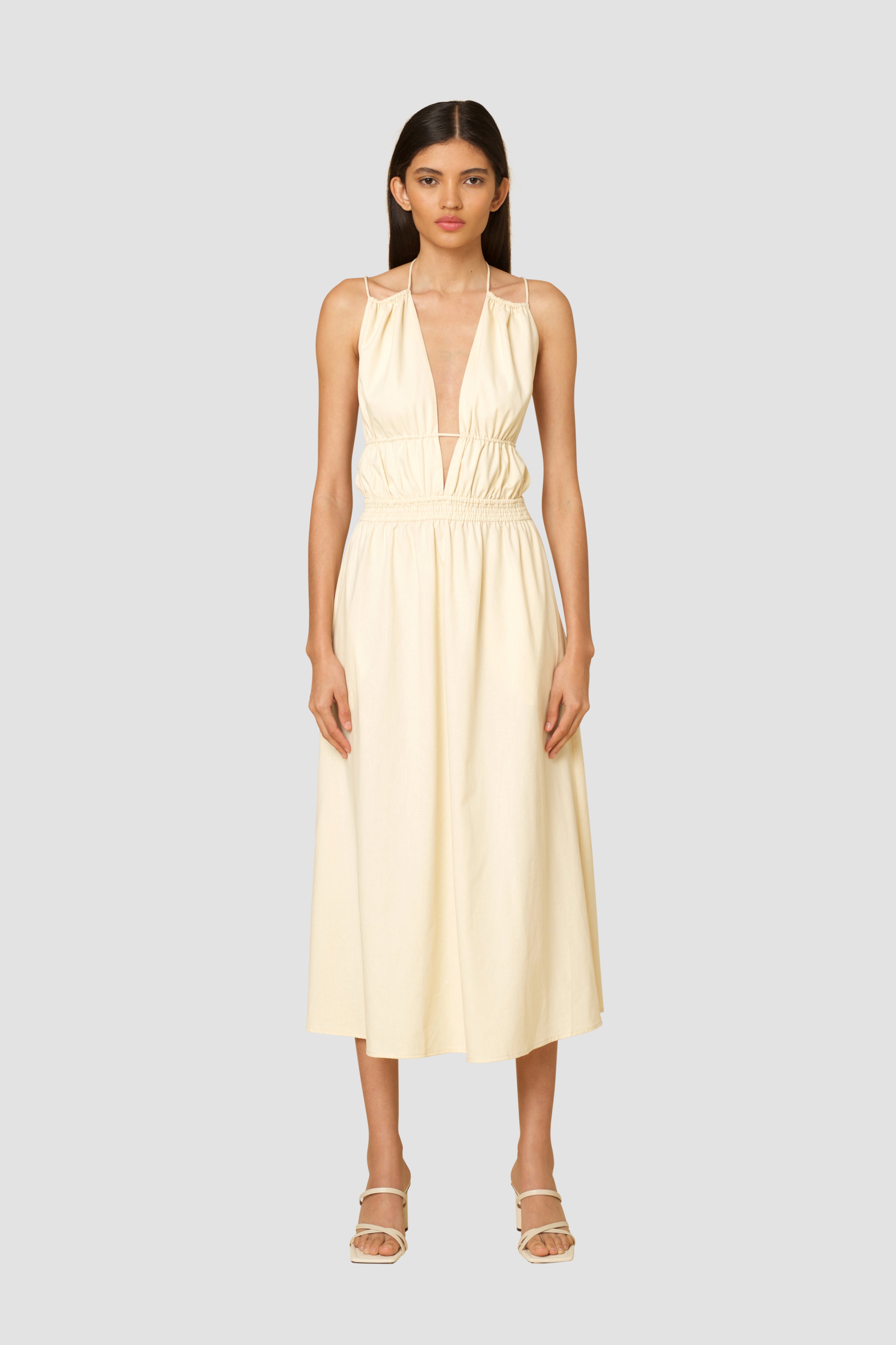 Hattie Summer Sleeveless Cream Cotton Maxi Dress