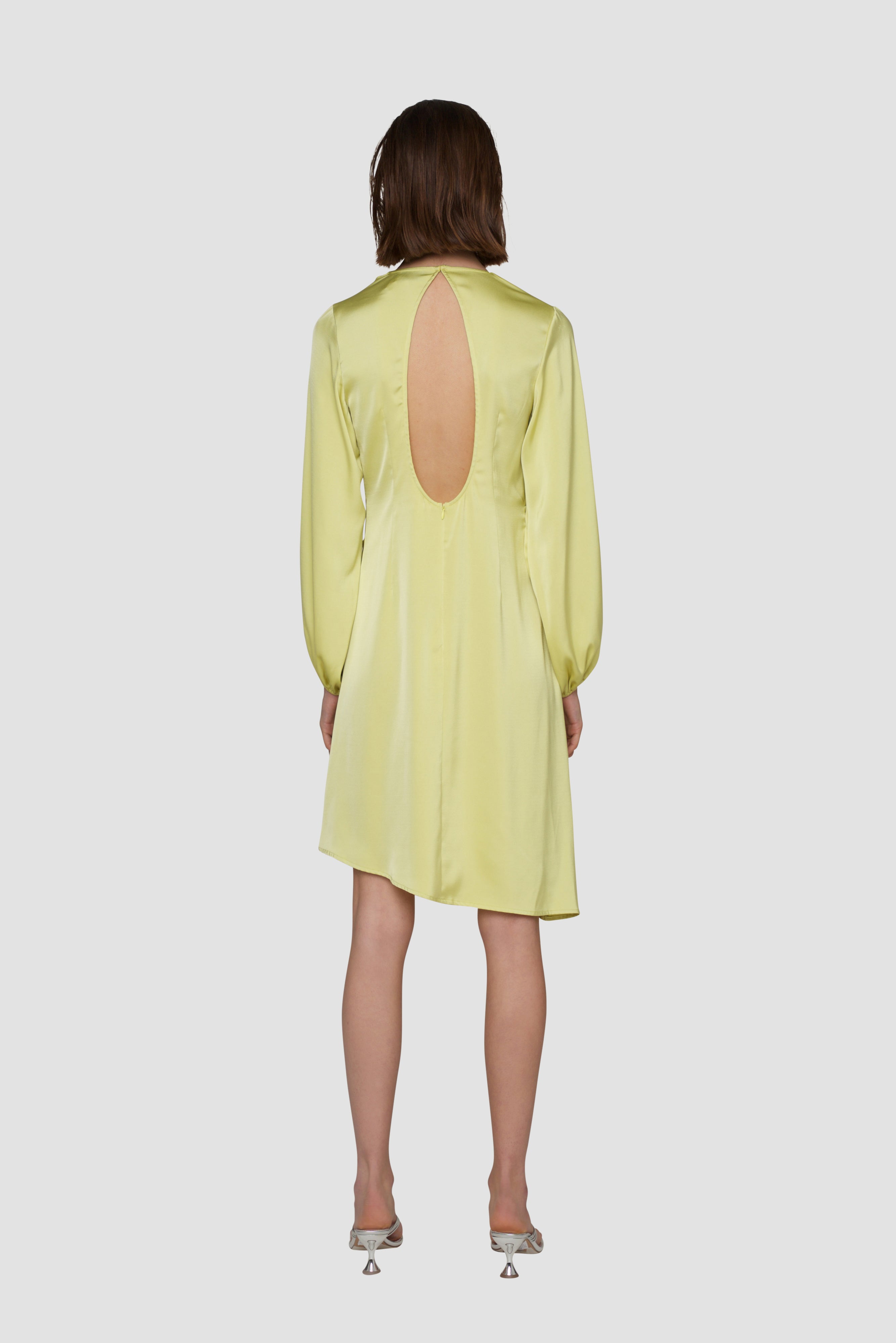 Maggie Lemon Yellow Satin Ruffle Midi Dress