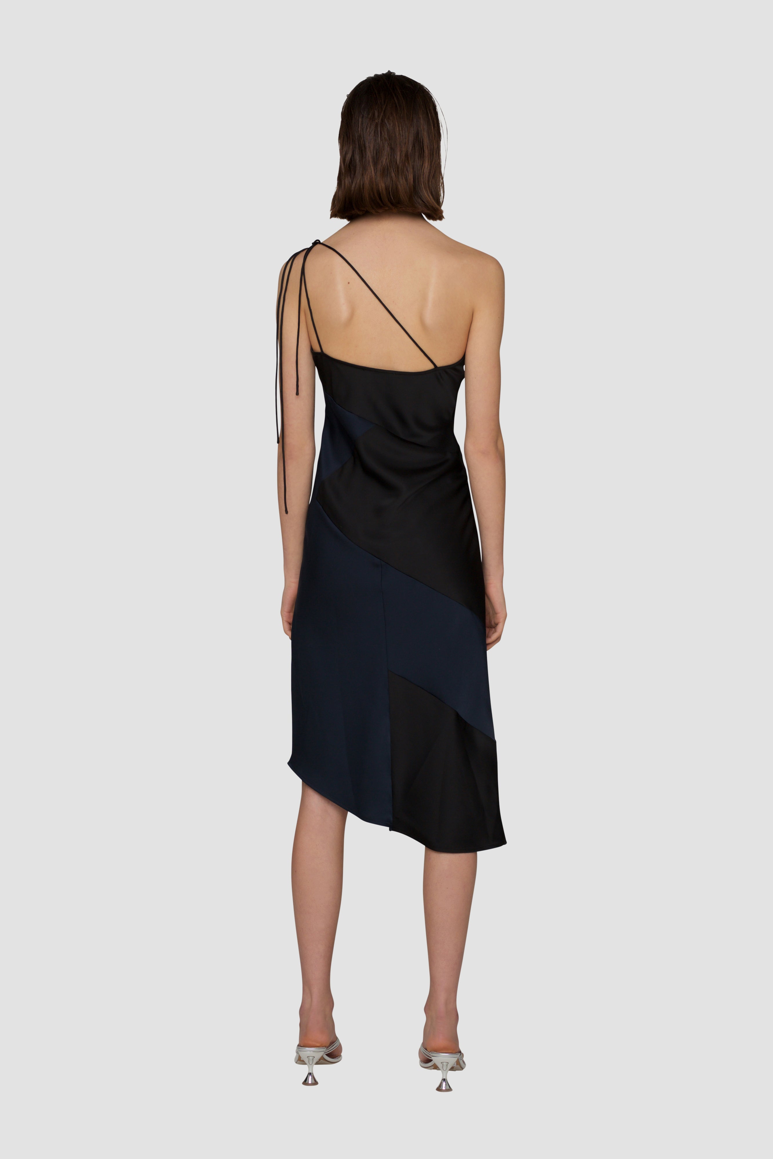 Gracie Black Satin Colour Block Slip Dress