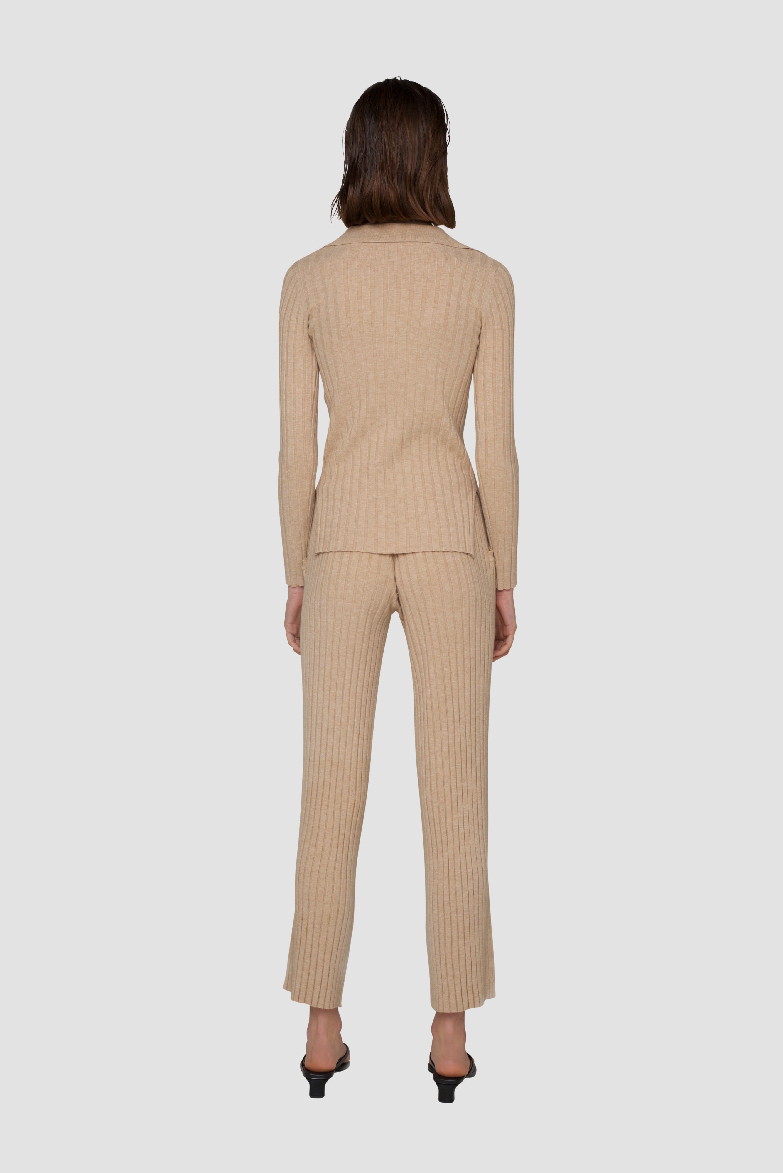 Lena Beige Ribbed Knit Trousers Co Ord | AMYLYNN