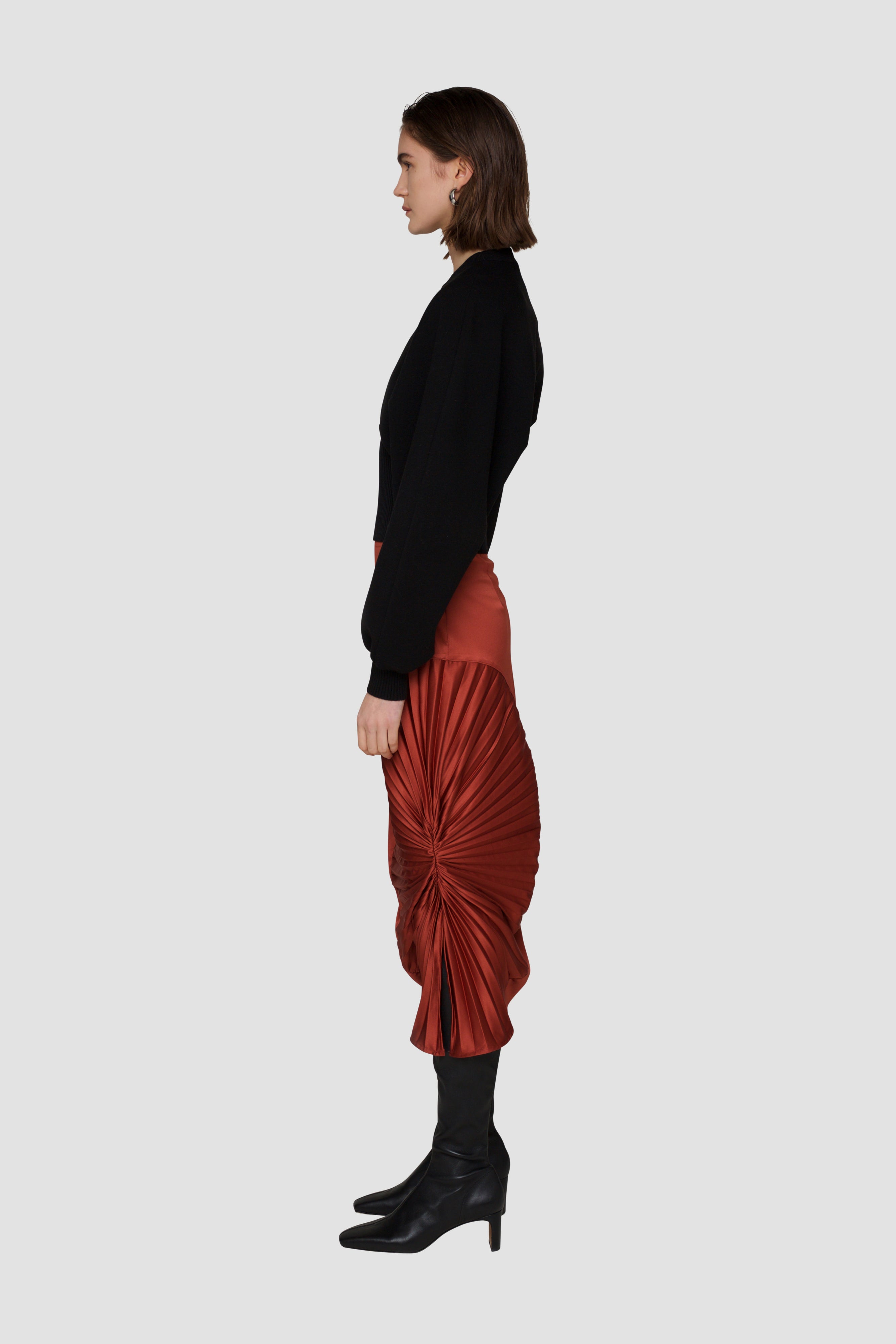 Alba Rust Satin High Waisted Ruched Pencil Skirt