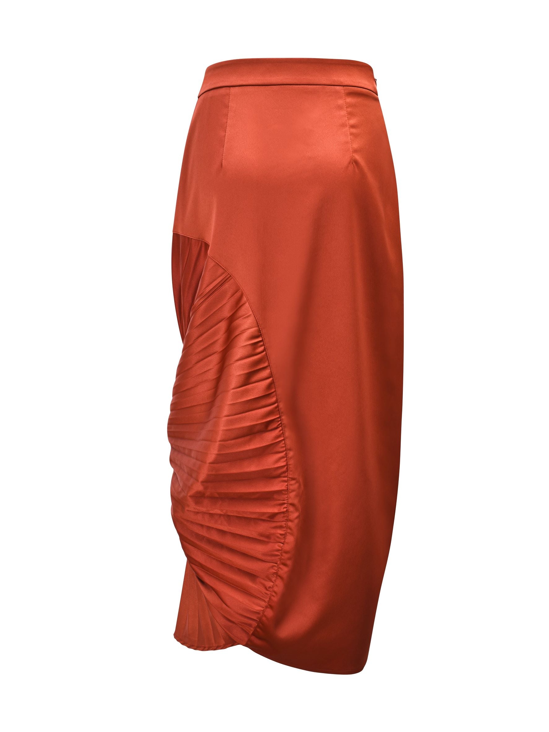 Alba Rust Satin High Waisted Ruched Pencil Skirt