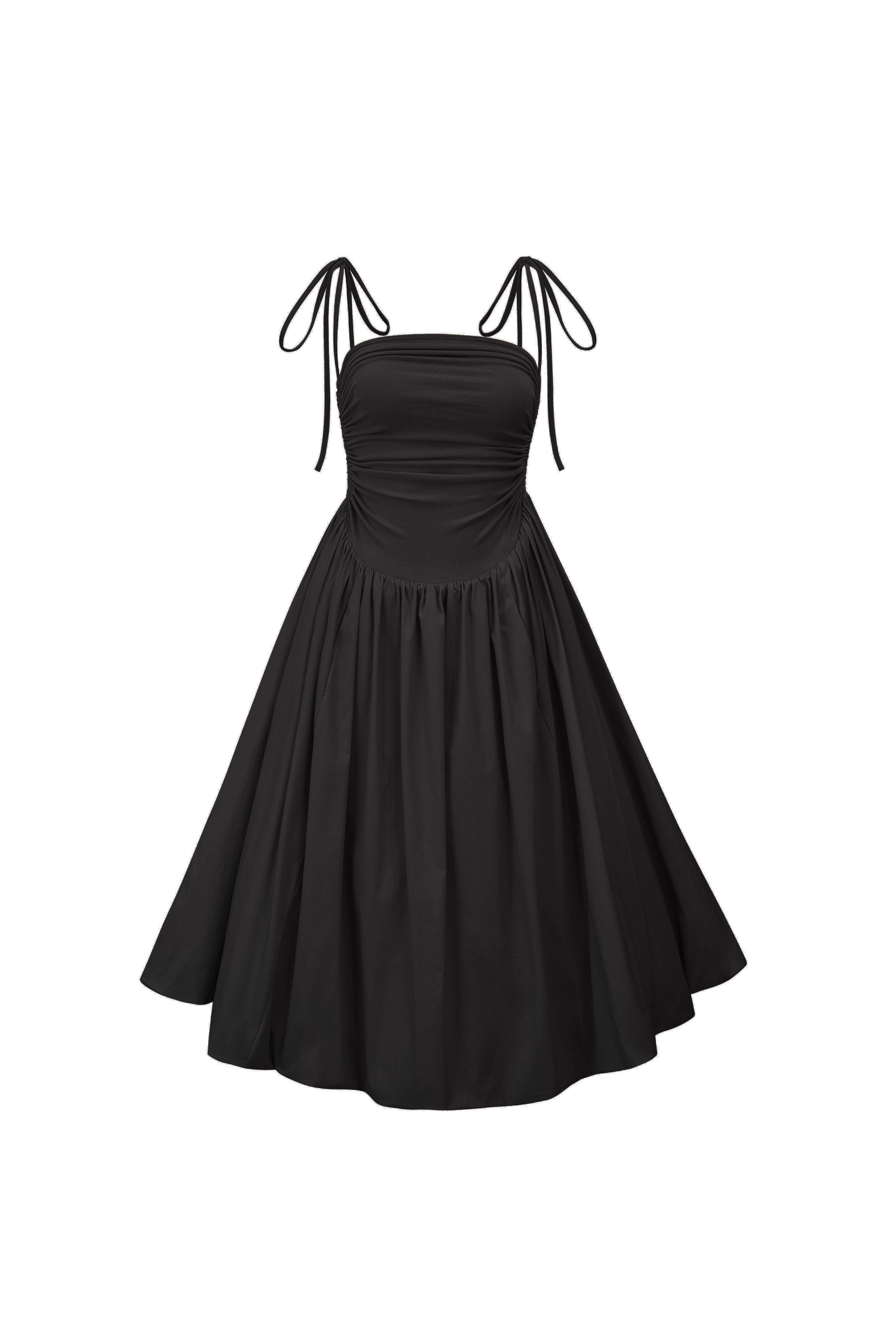 Alexa Black Puffball Cotton Midi DressAlexa Black Summer Cotton Puffball Fit and Flare Midi Dress
