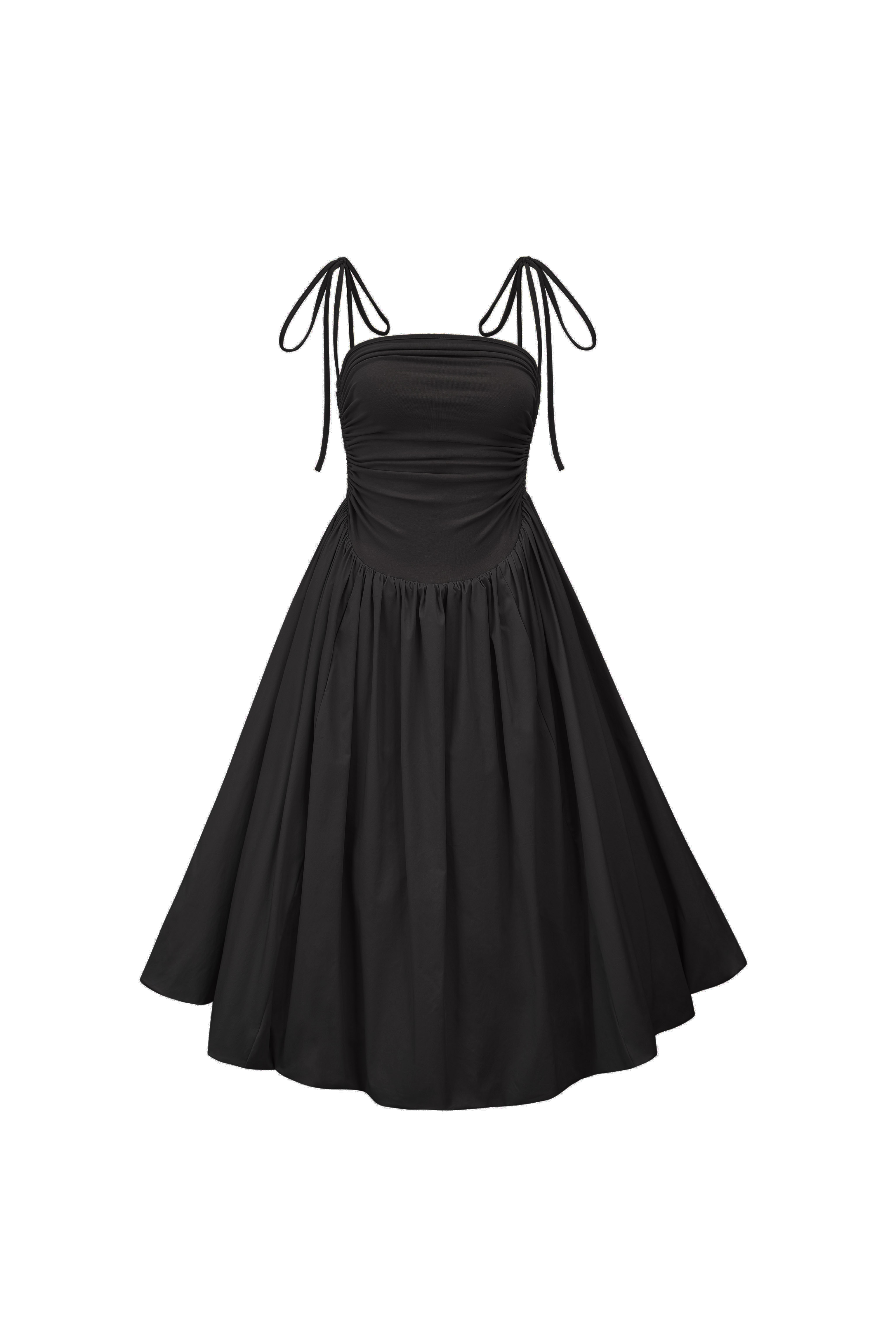 Alexa Black Puffball Cotton Stretch Midi Dress | AmyLynn