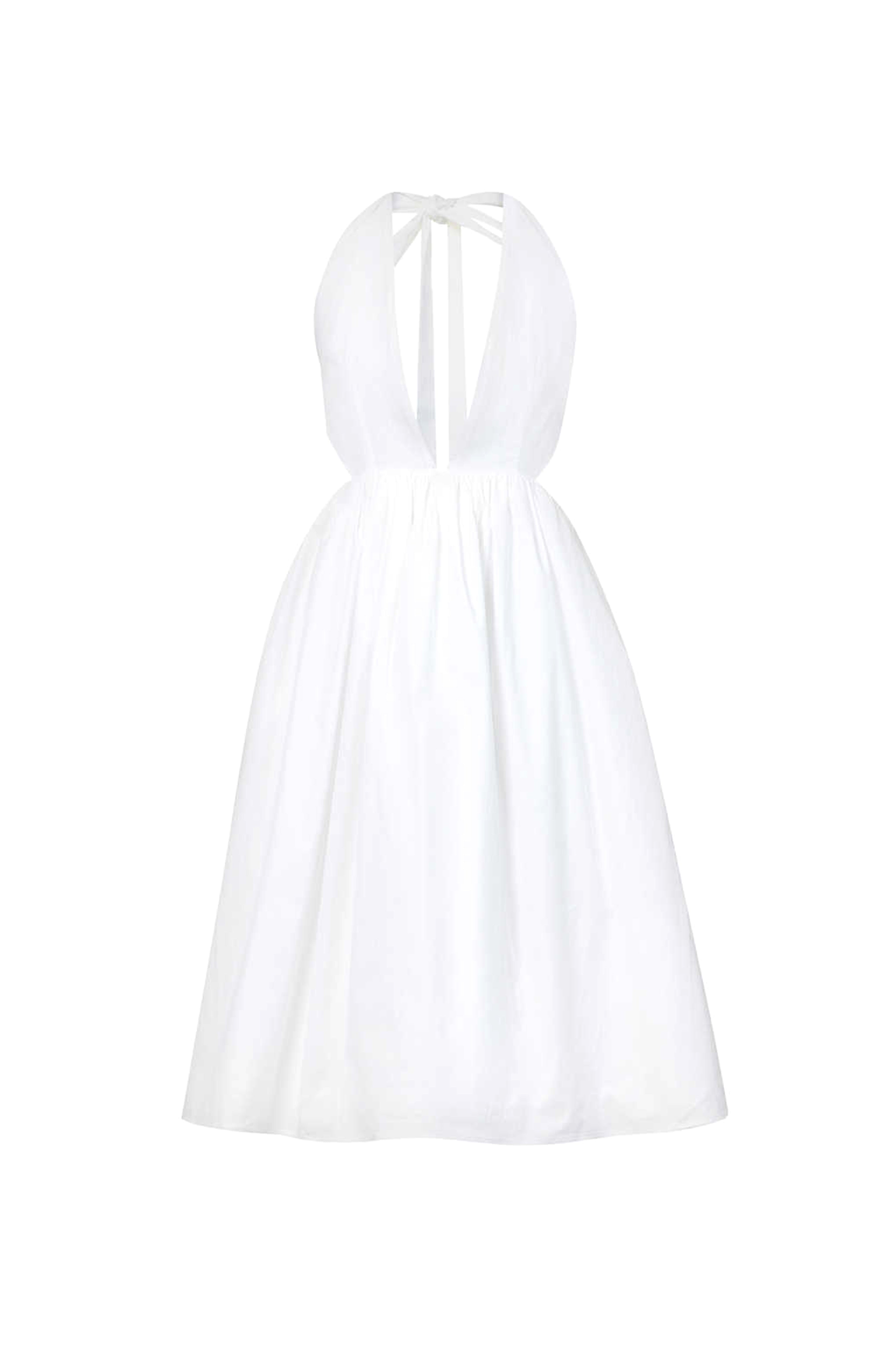 Marilyn White Halter Neck Cotton Fit and Flare Midi Dress