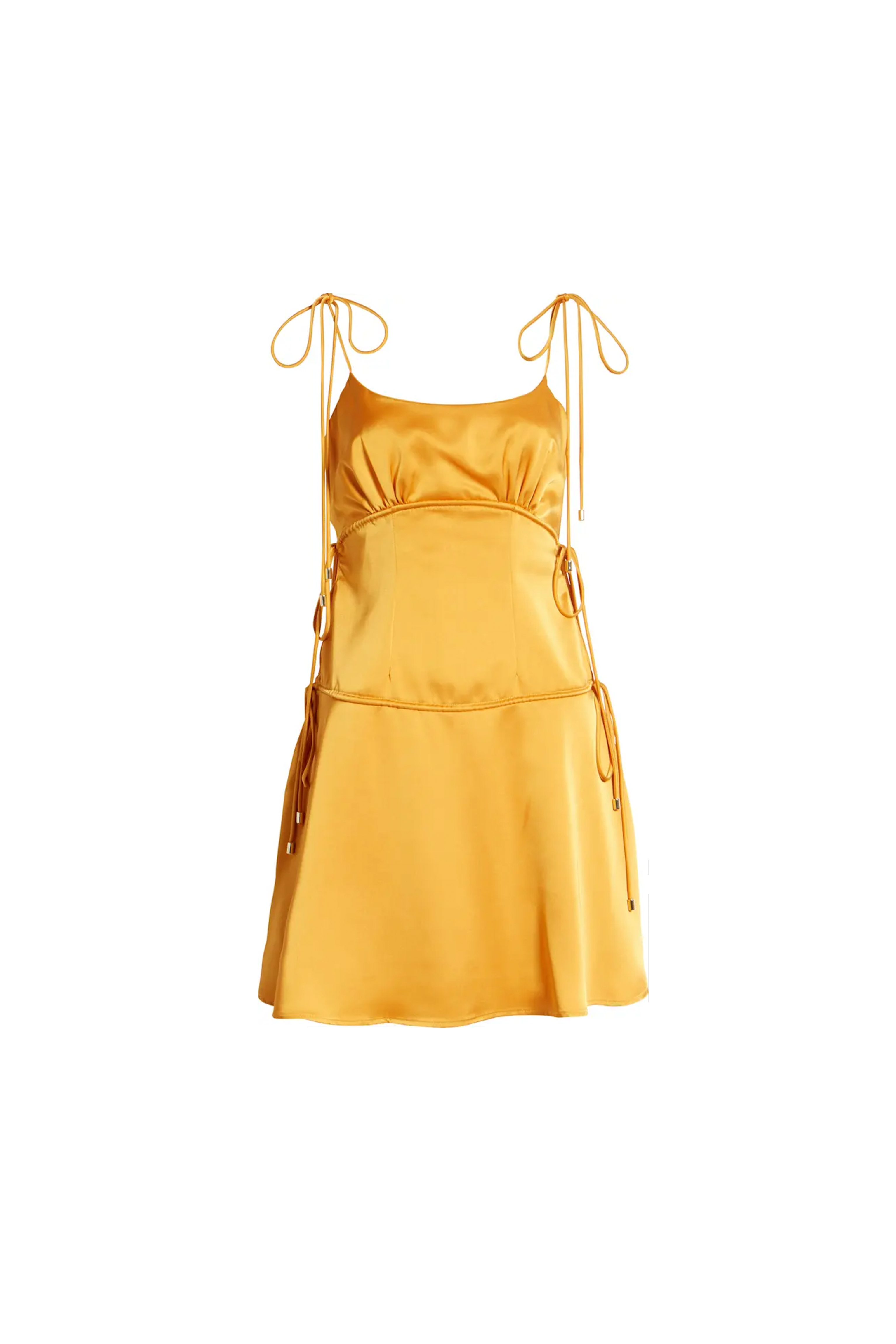 Clancy Orange Satin Slip Mini Dress with Tie Shoulders  | AMYLYNN