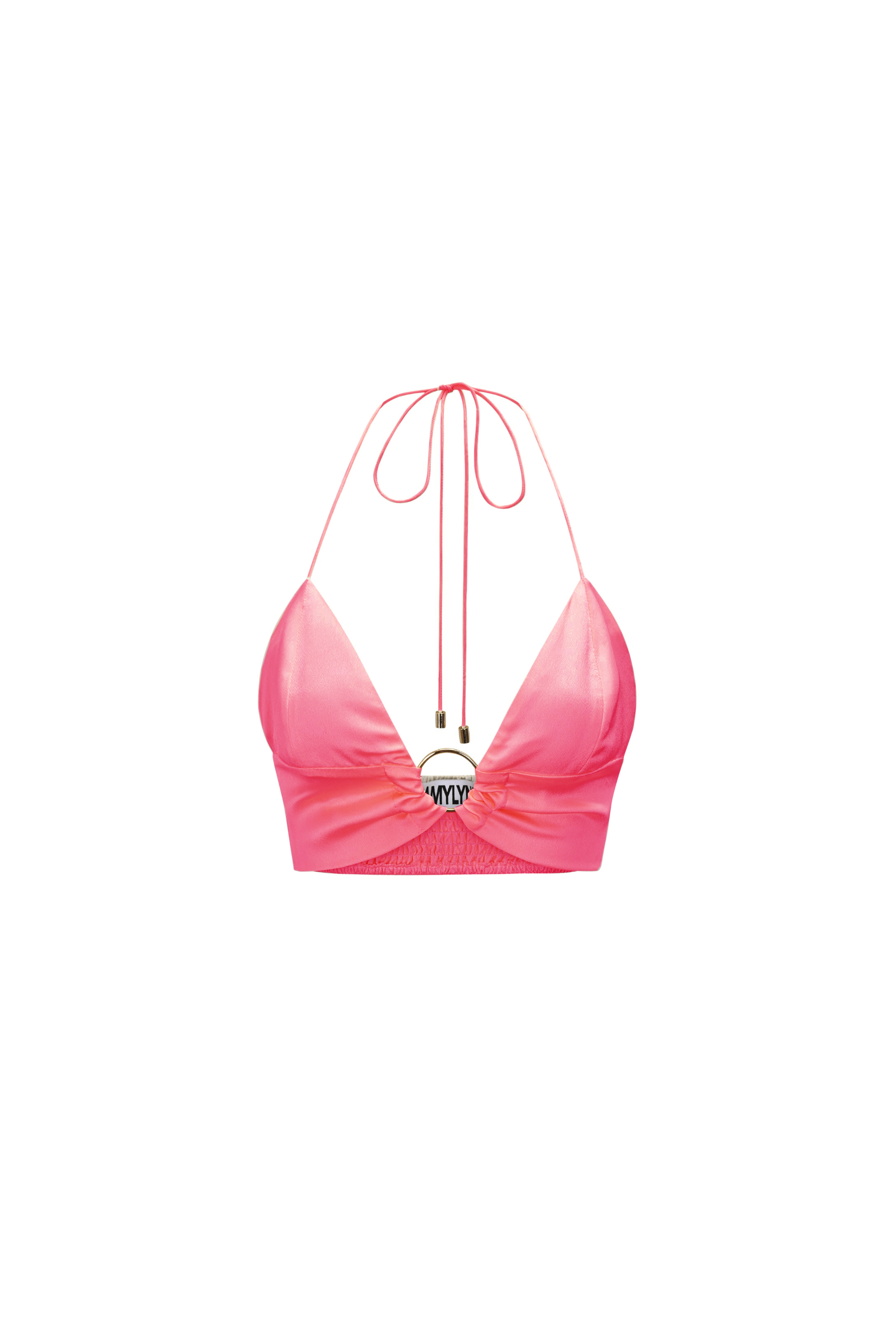 Ibiza Pink Satin Halter-neck Bralette Crop Top | AMYLYNN