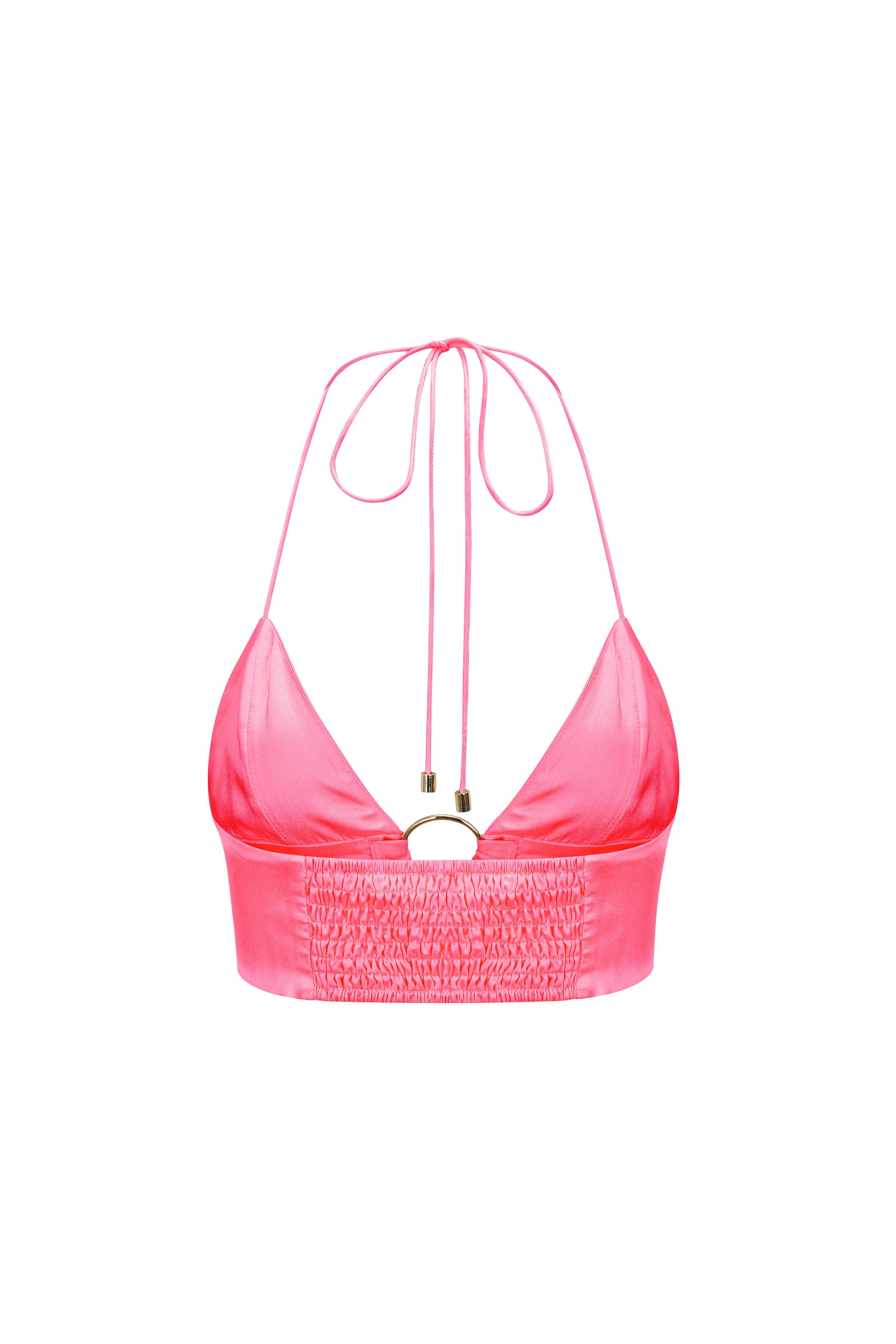 Ibiza Pink Satin Halter-neck Bralette Crop Top | AMYLYNN
