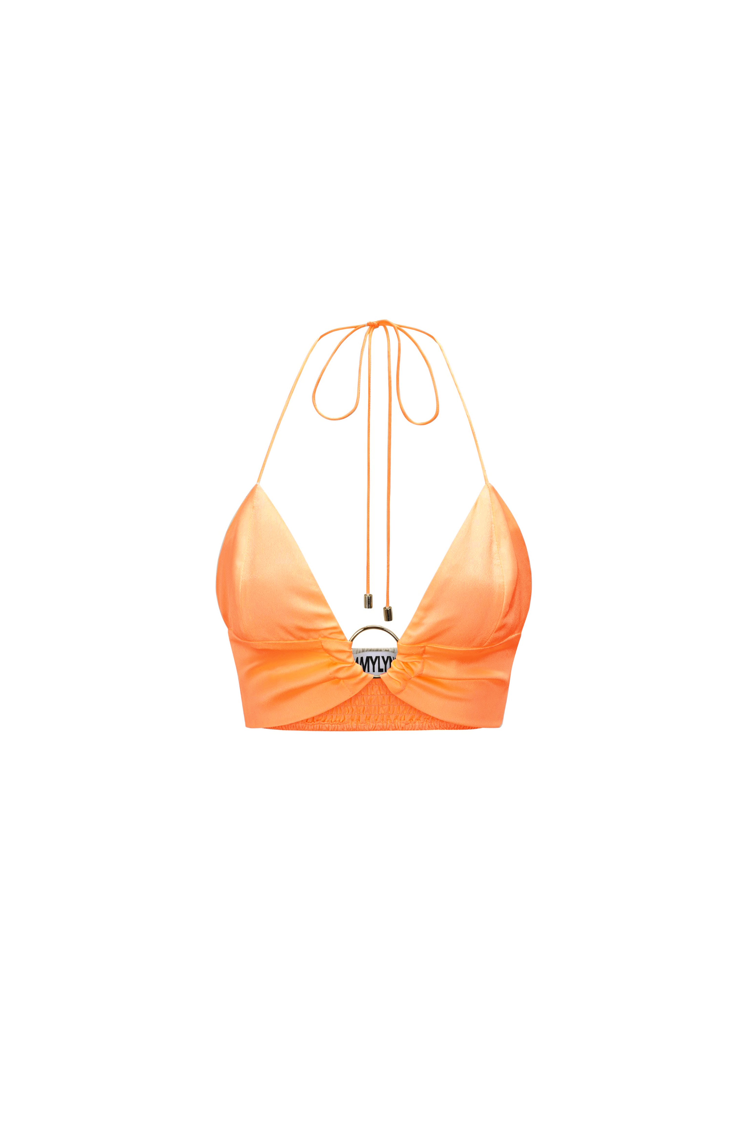 Ibiza Peach Orange Satin Halter-neck Bralette Crop Top | AMYLYNN