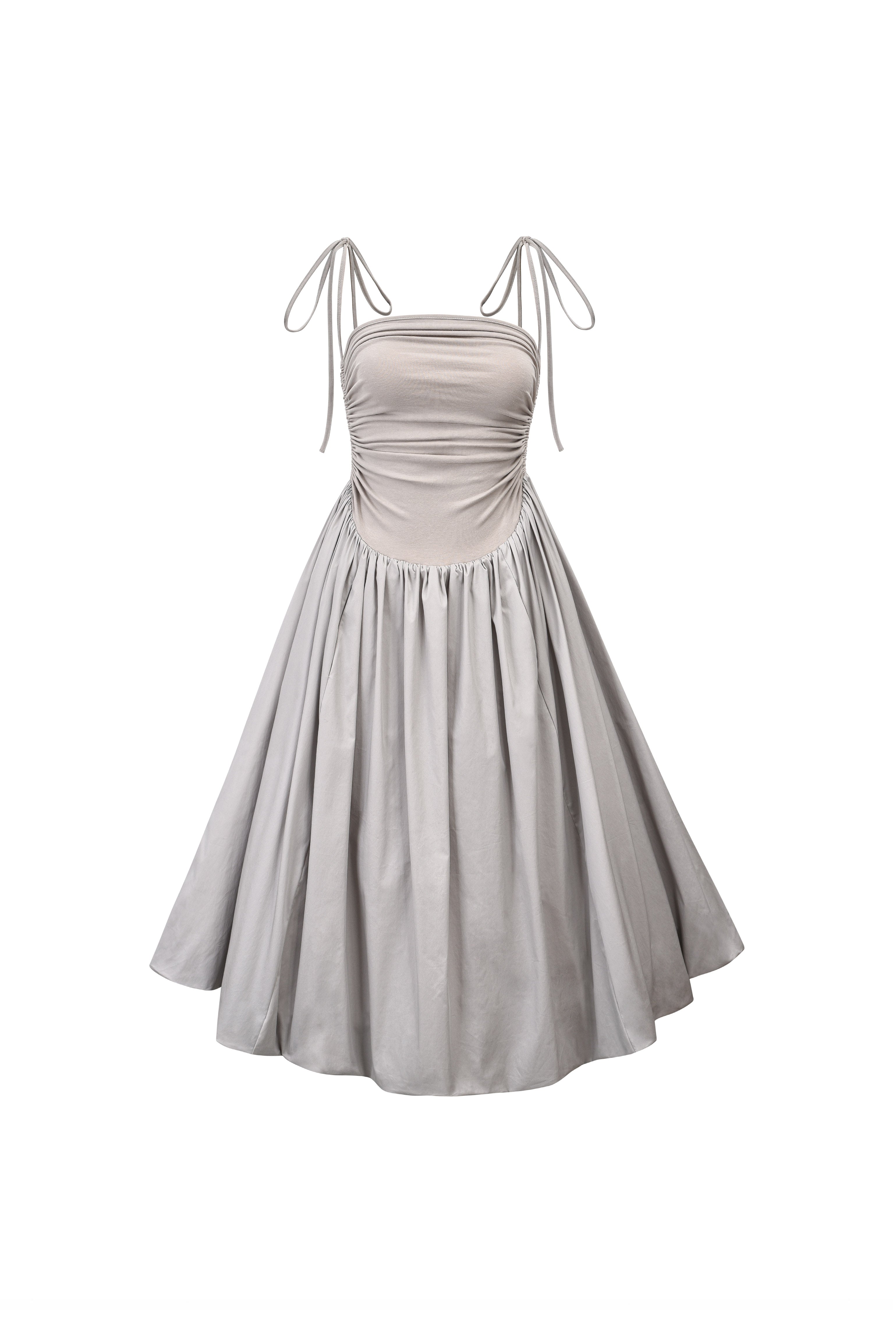 Alexa Pale Grey Puffball Cotton Midi Dress