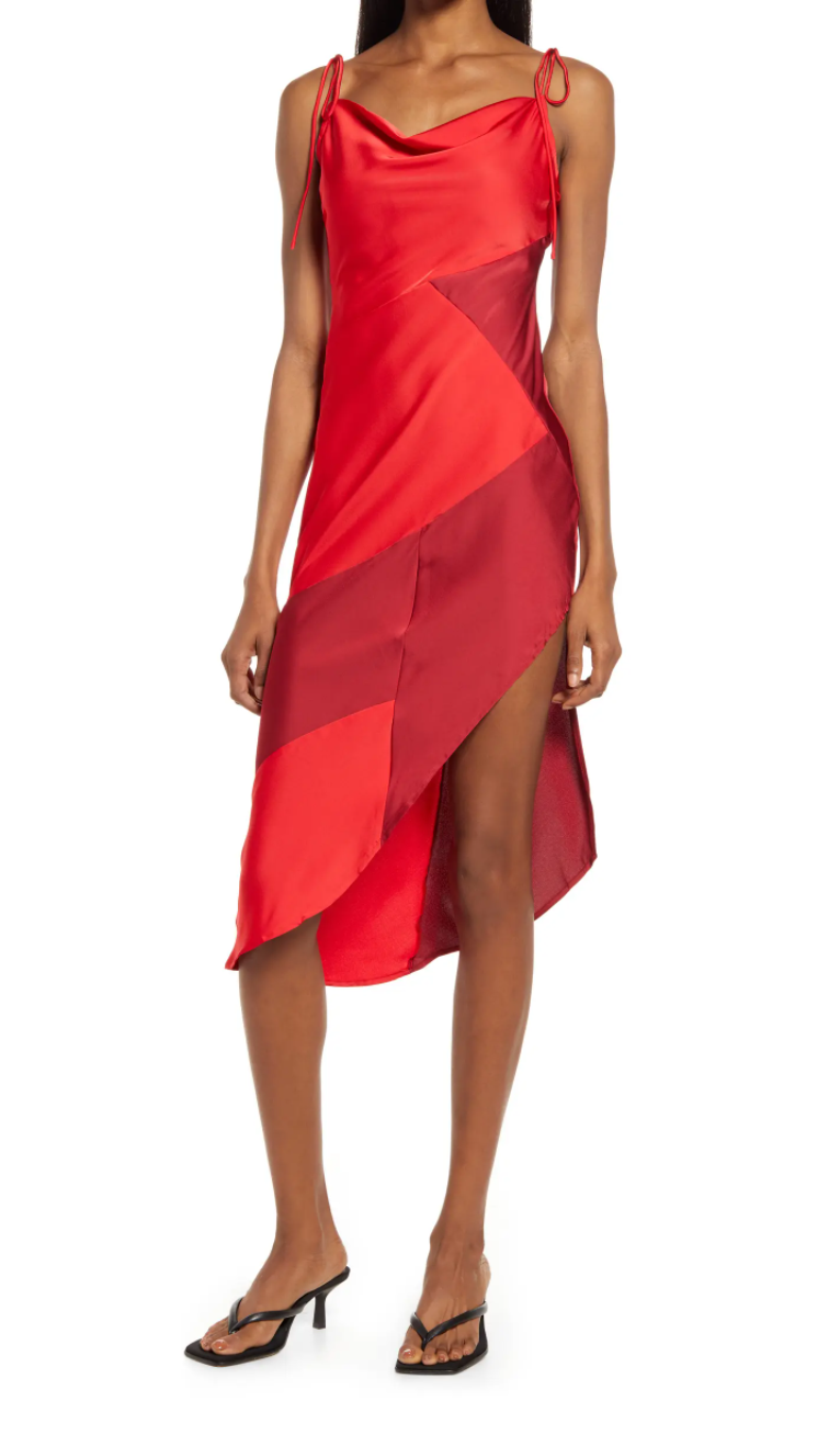 Gracie Red Colour Block Satin Slip Dress