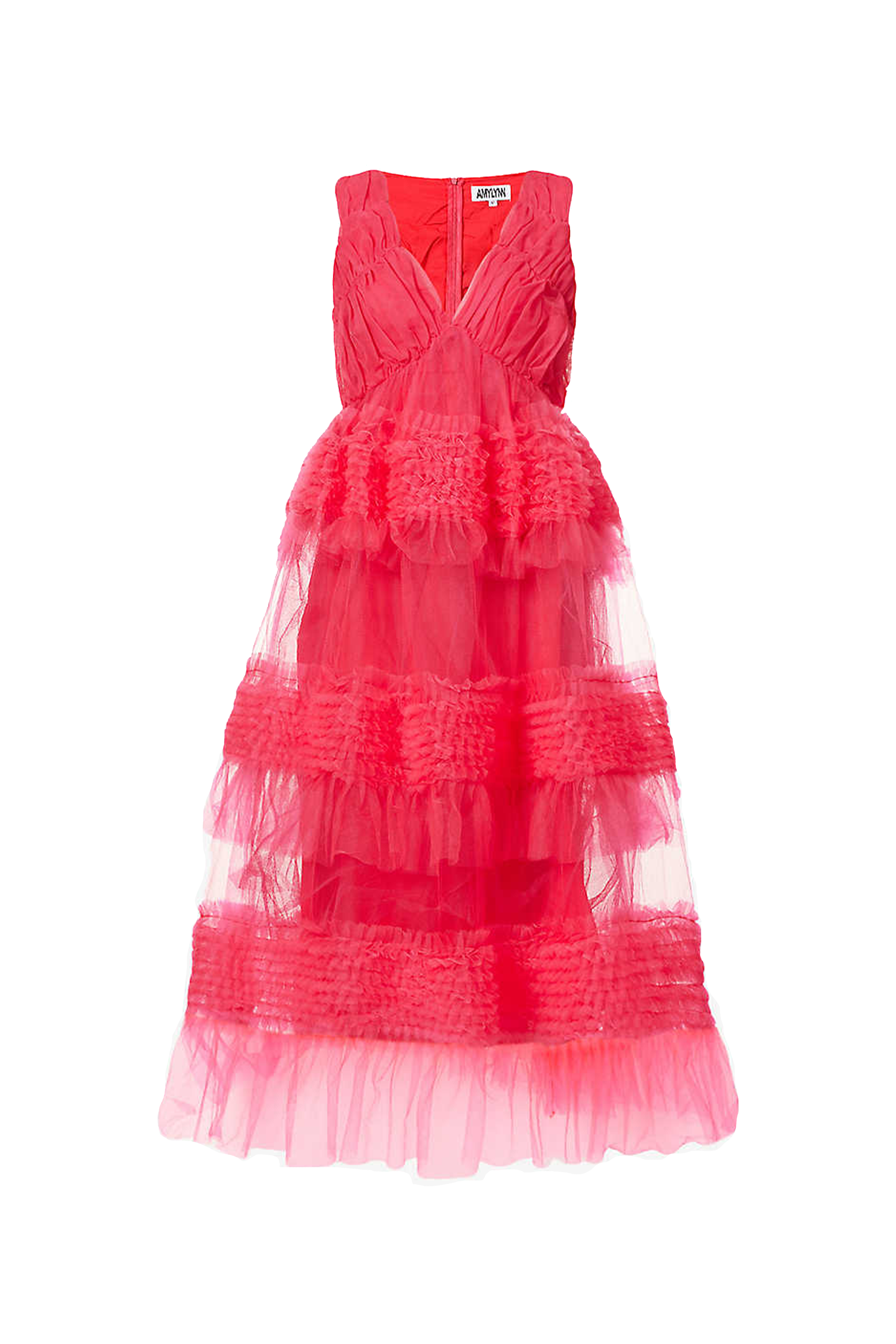 Honor Pink Tiered Tulle Mesh Maxi Dress with V-Neck | AMYLYNN