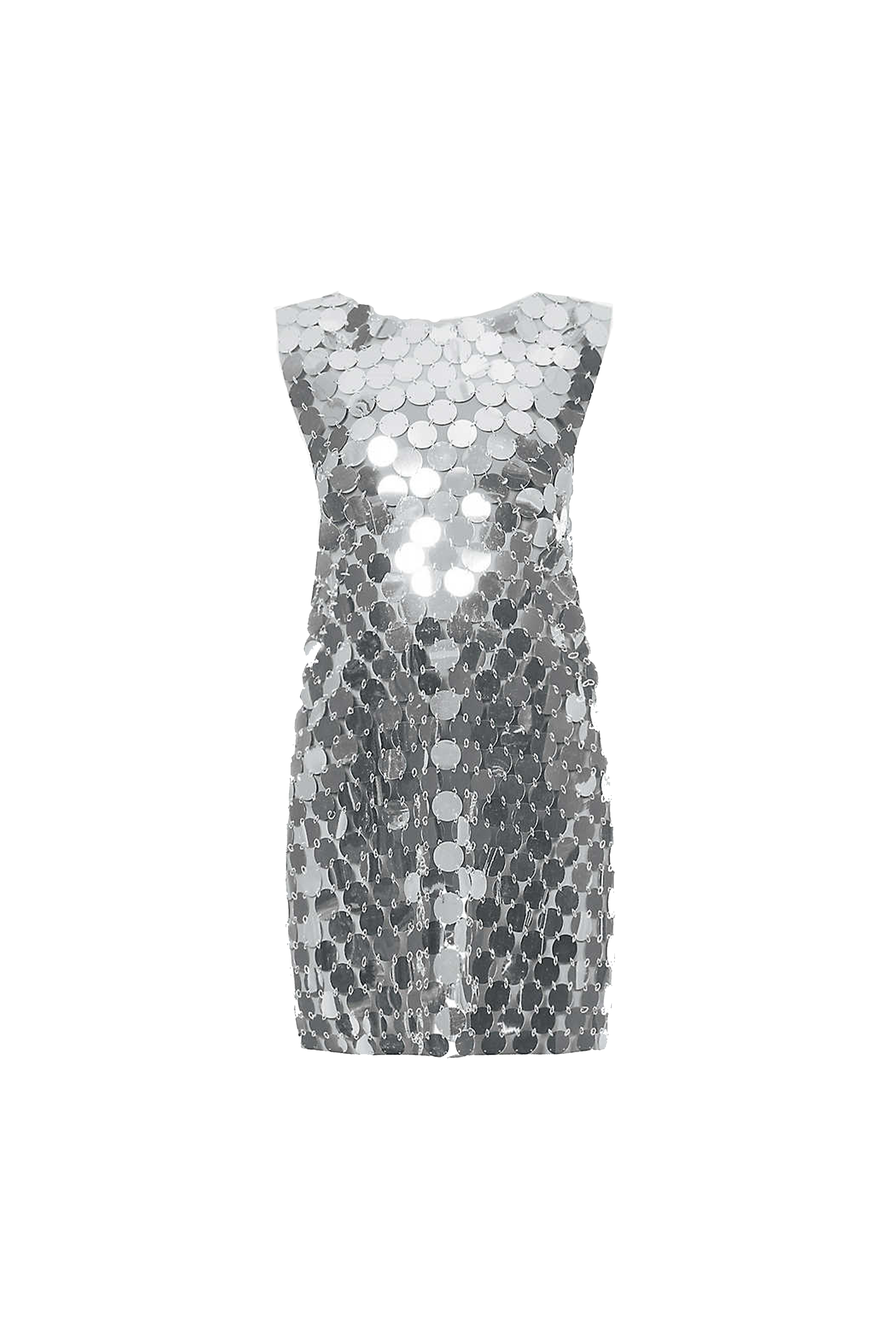 Trixie Silver Metallic Disc Sequin Shiny Shift Mini Dress