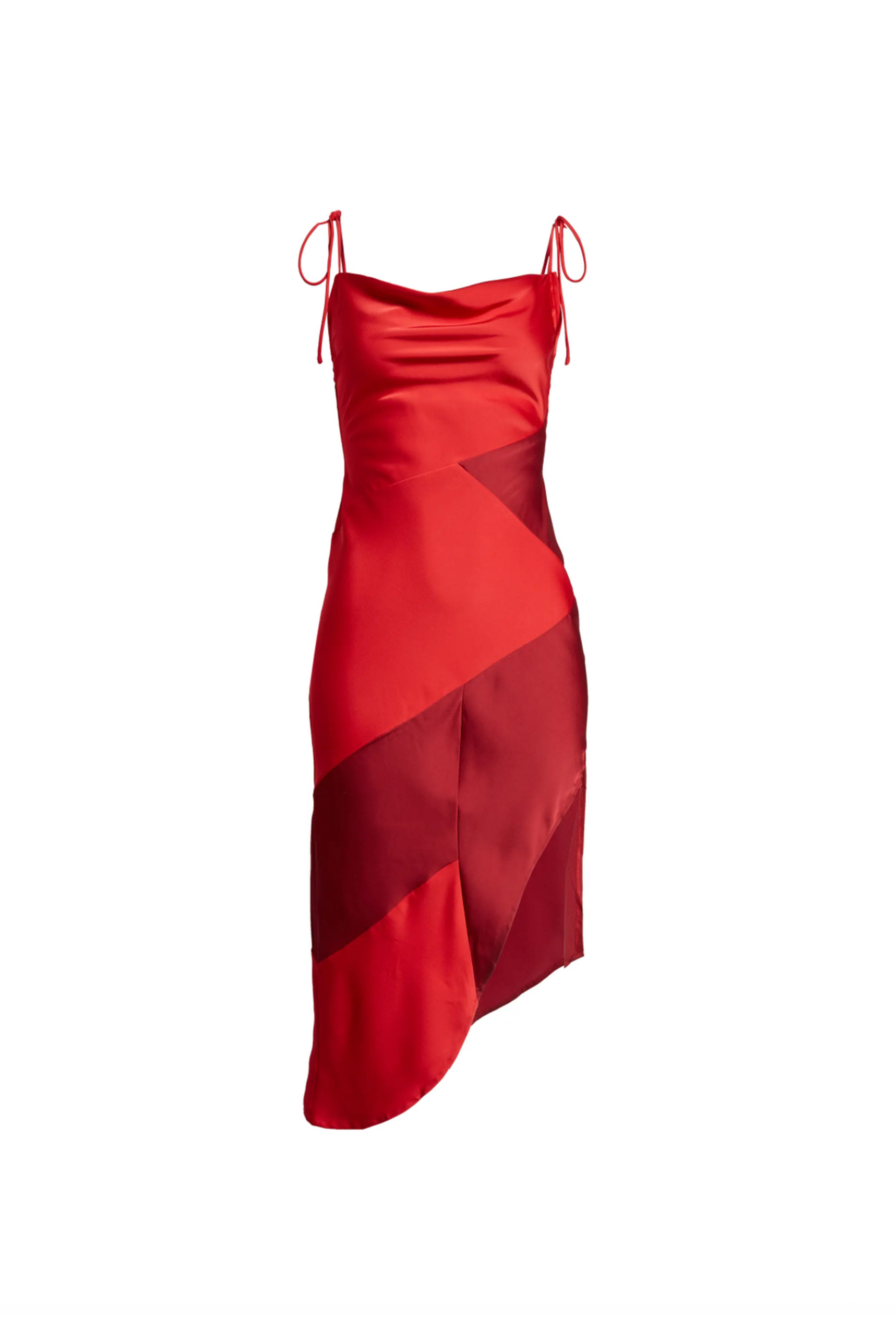 Gracie Red Colour Block Satin Slip Dress