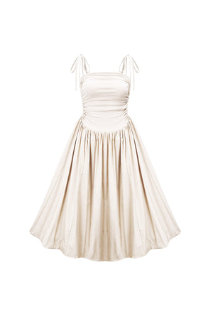 Alexa Cream Milk Puffball Cotton Stretch Midi Dress | AmyLynn