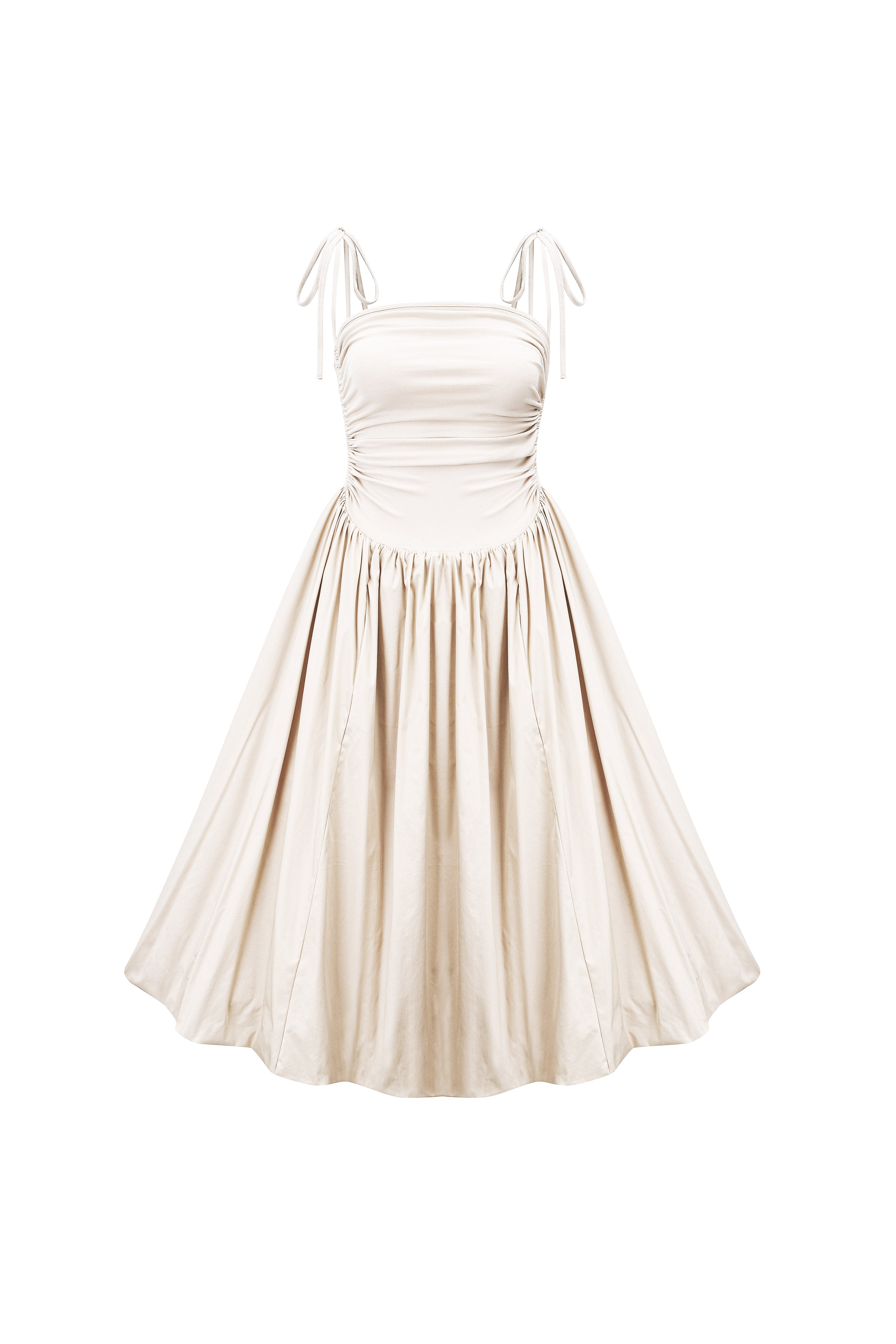 Alexa Cream Milk Puffball Cotton Midi Dress