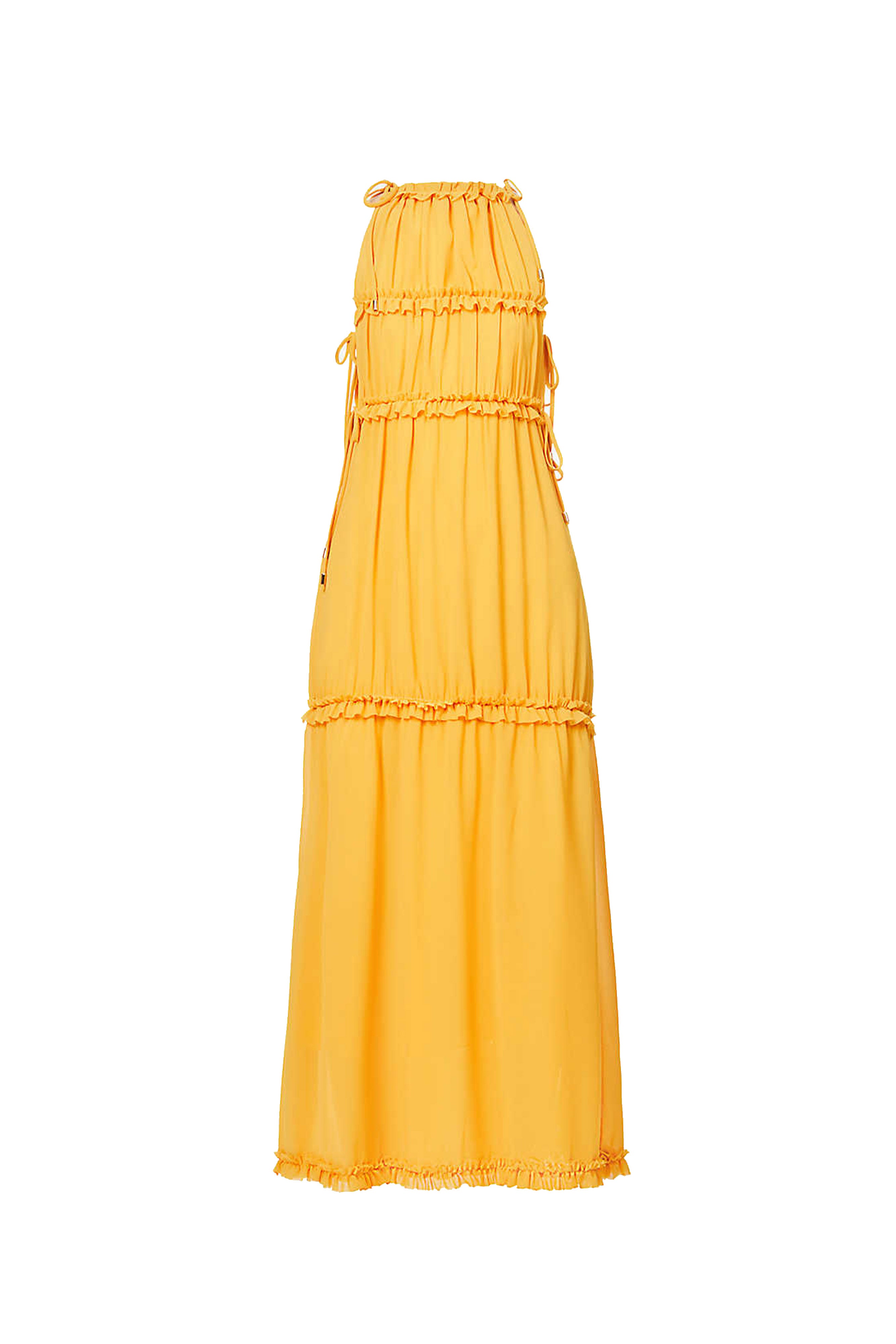 Dallas Summer Lightweight Orange Sleeveless Ruffle Maxi Dress