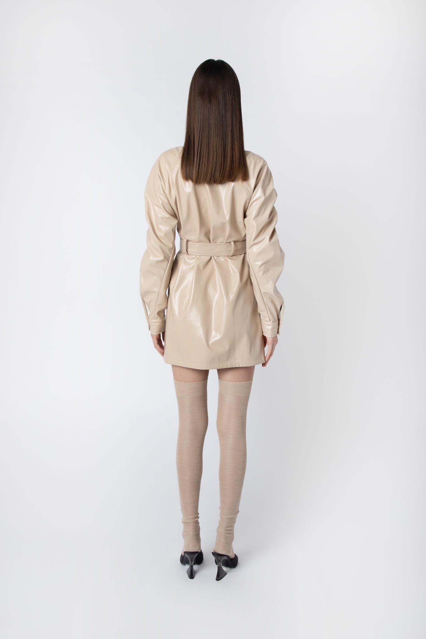 Bia Beige Faux Leather Zip Up Dress