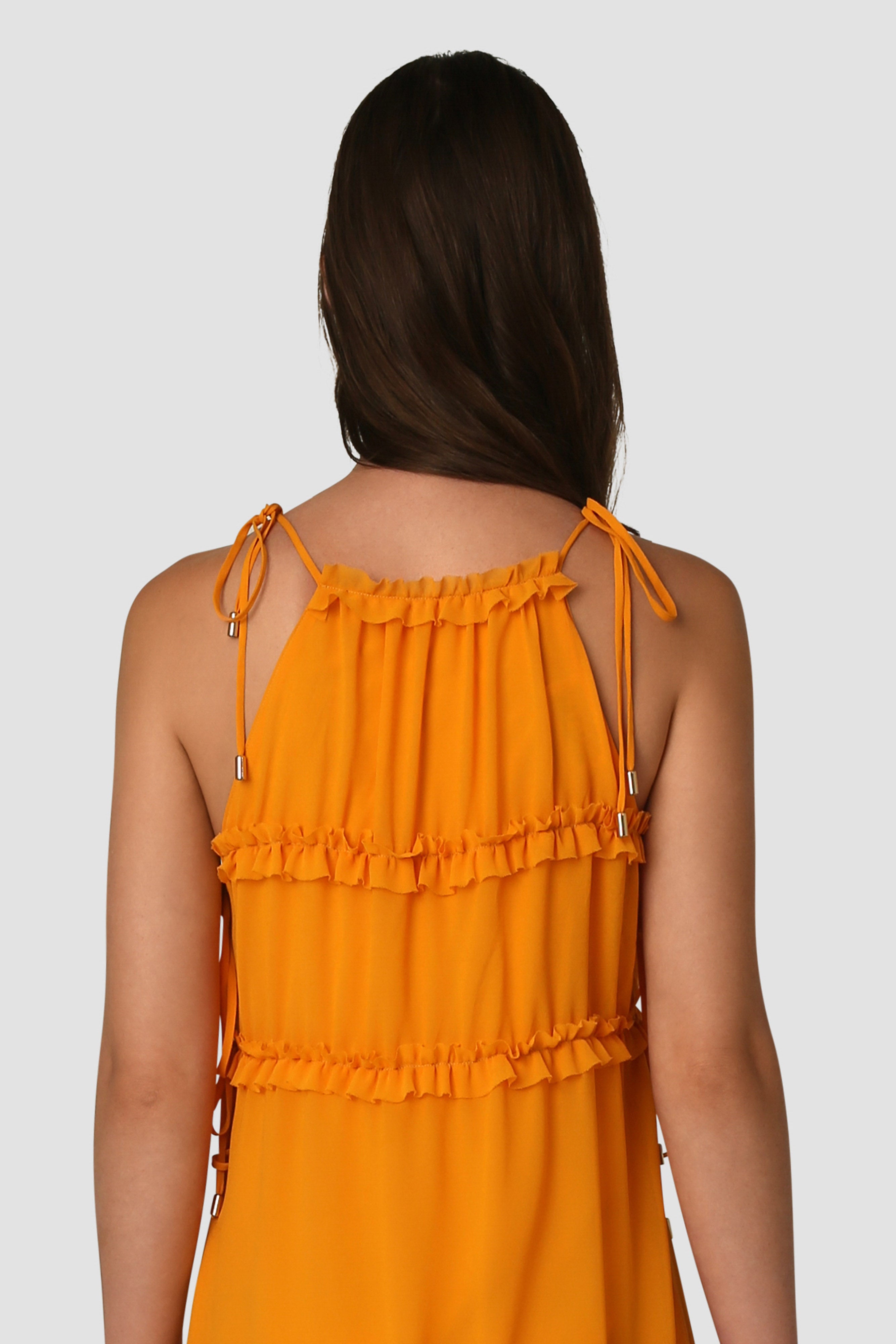 Dallas Summer Lightweight Orange Sleeveless Ruffle Maxi Dress